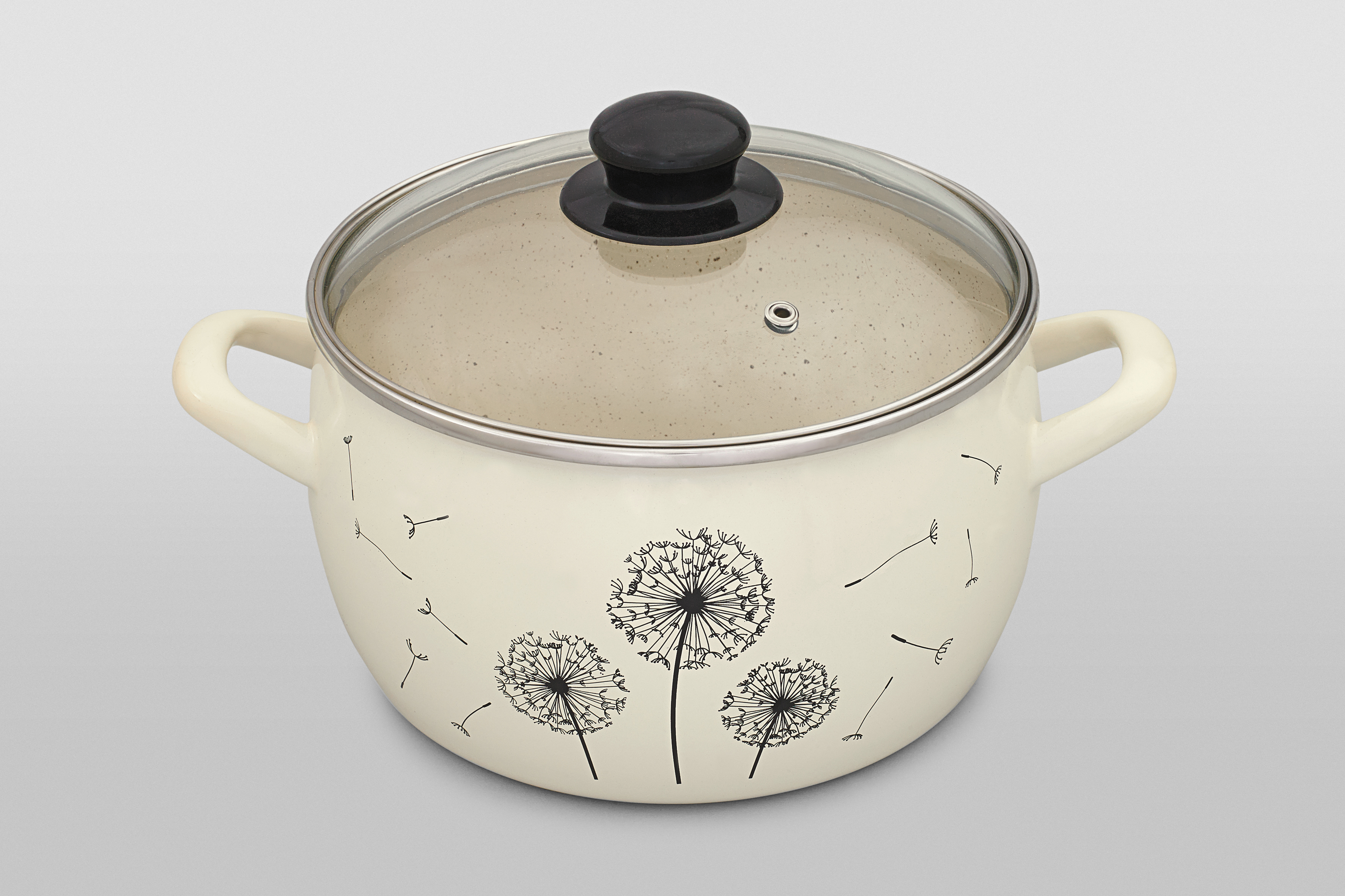 Кастрюля глубокая эмалированная со стеклянной крышкой, 4 л