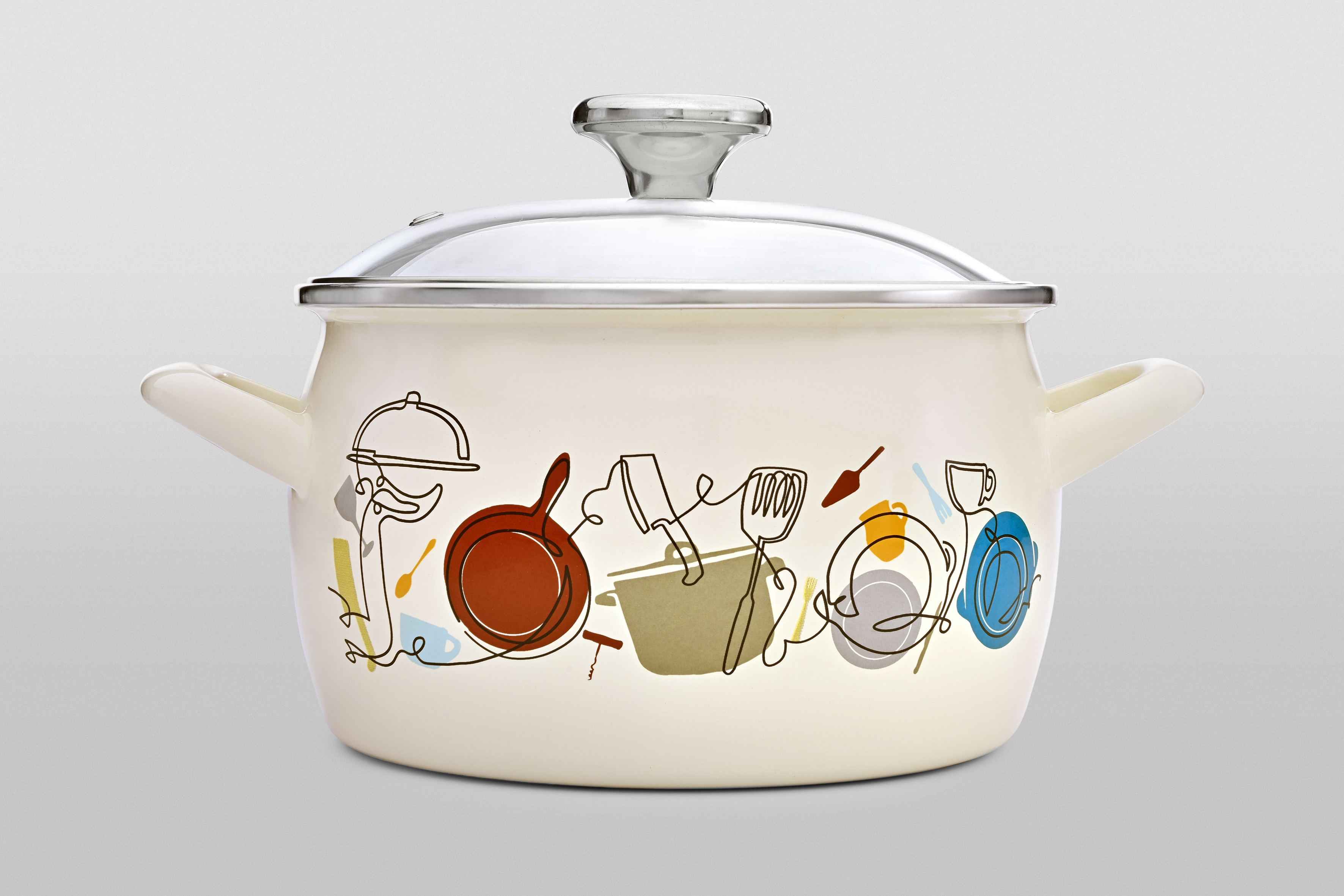 Кастрюля глубокая эмалированная со стеклянной крышкой, 5.4 л