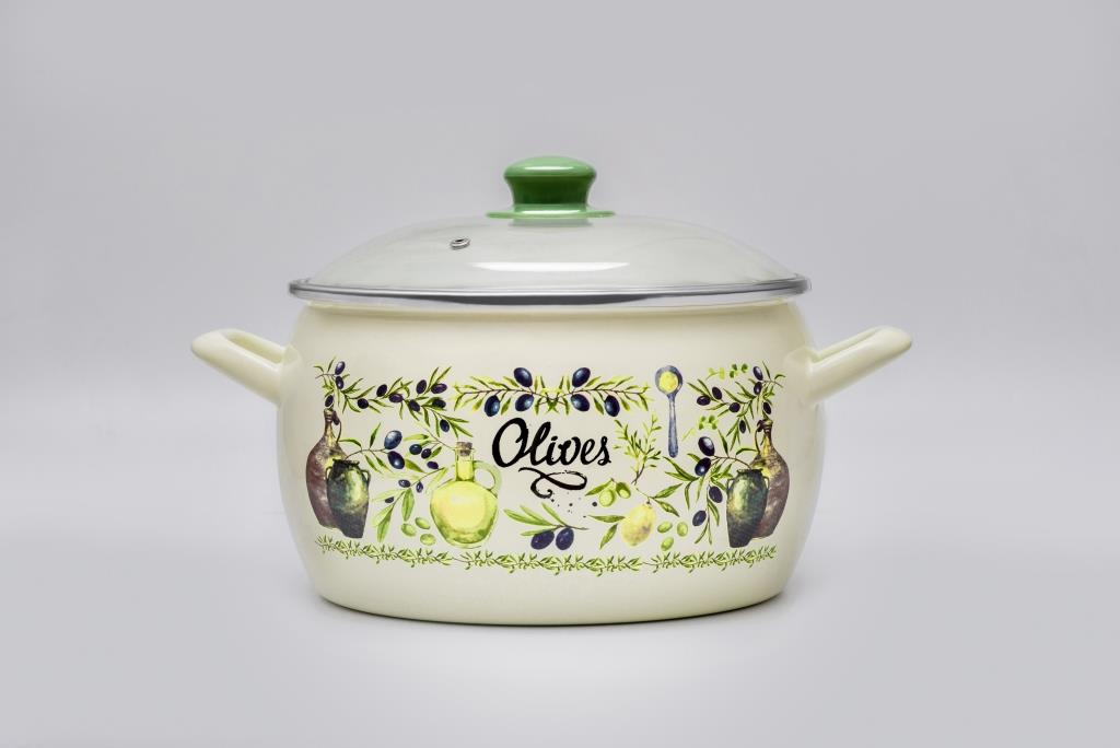 Кастрюля глубокая эмалированная со стеклянной крышкой, 7.5 л