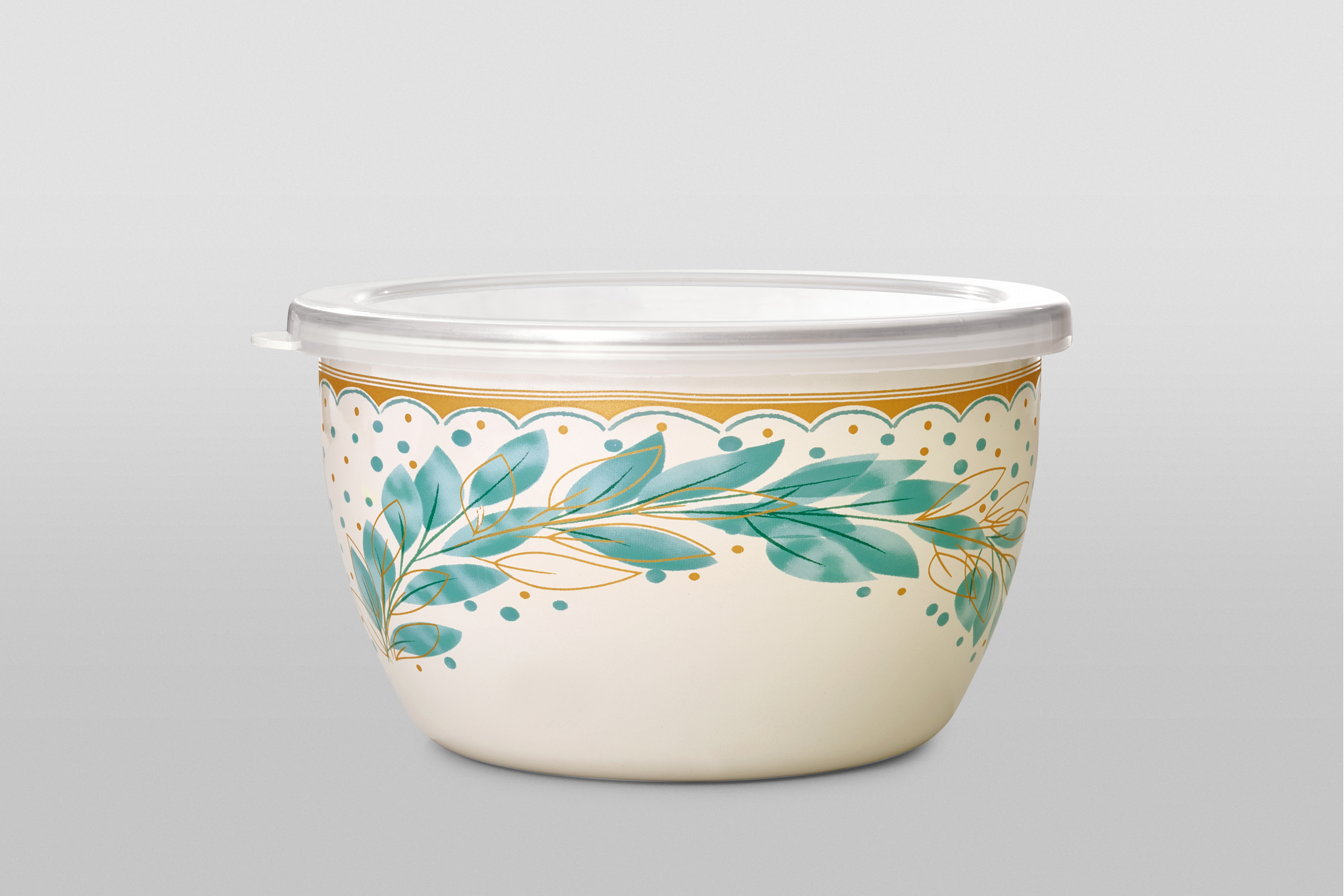 Миска эмалированная без ручек с пластиковой крышкой, 1.1 л