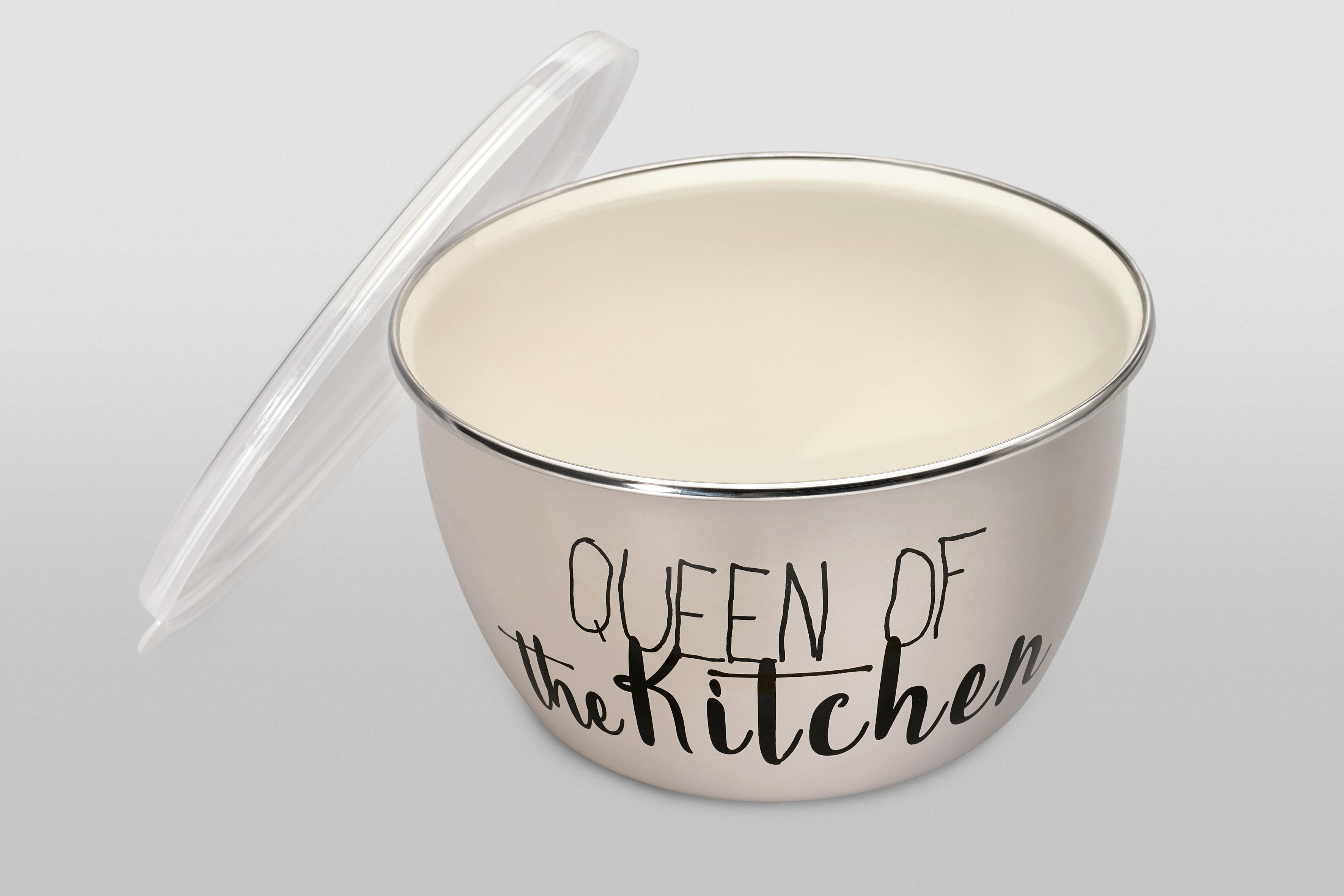 Миска эмалированная без ручек с пластиковой крышкой, 1.7 л