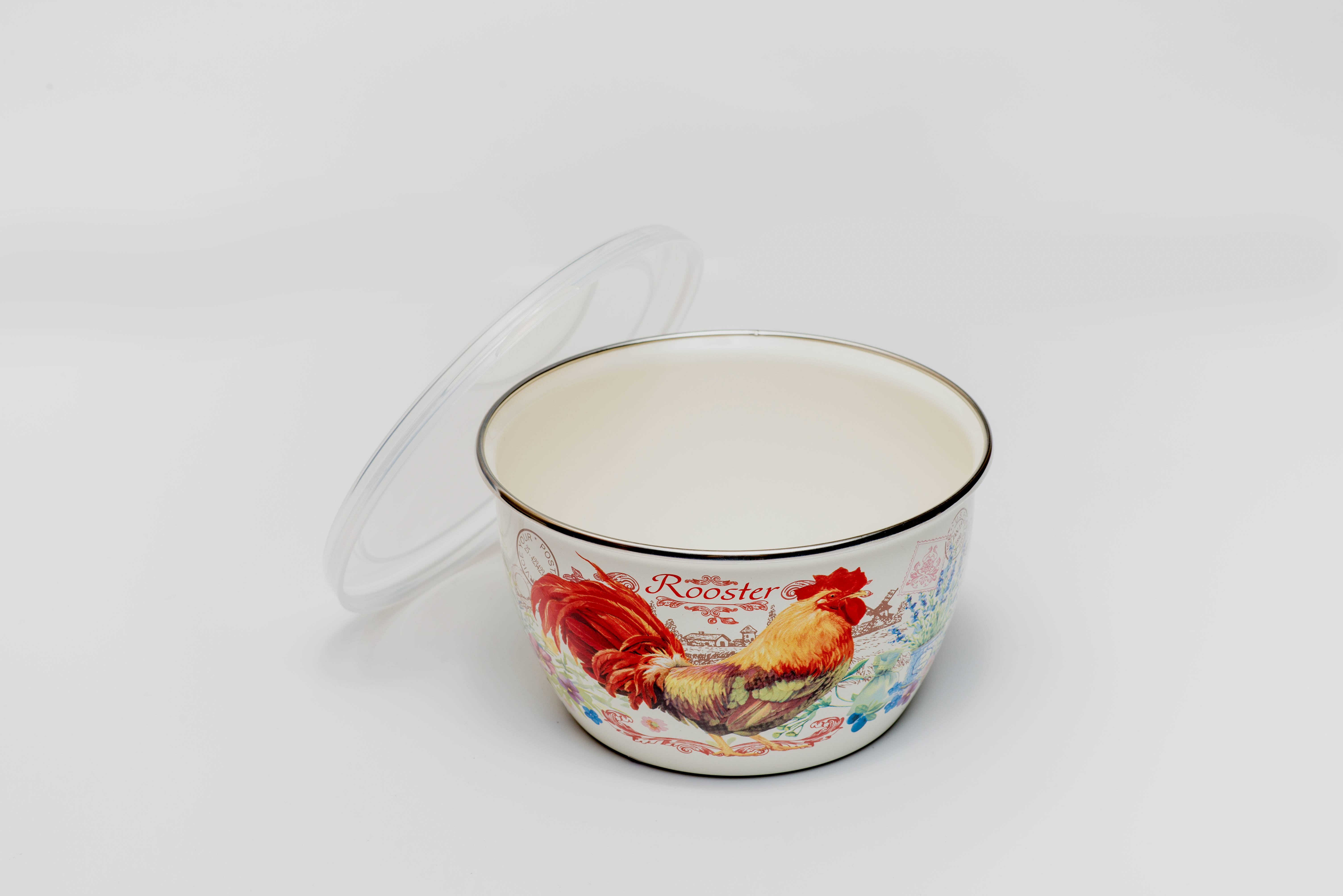 Миска эмалированная без ручек с пластиковой крышкой, 2.45 л