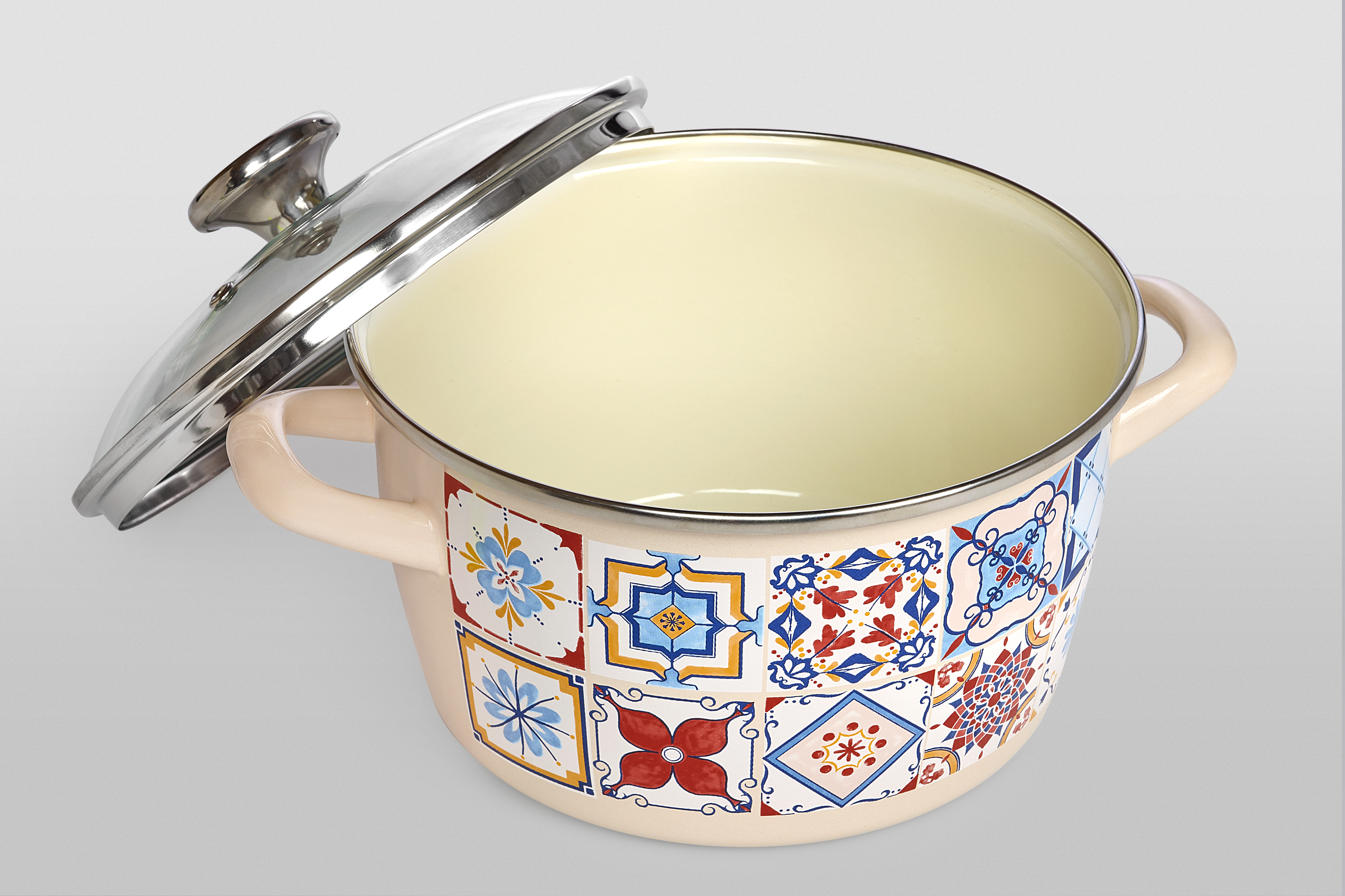 Кастрюля глубокая эмалированная со стеклянной крышкой, 4.5 л