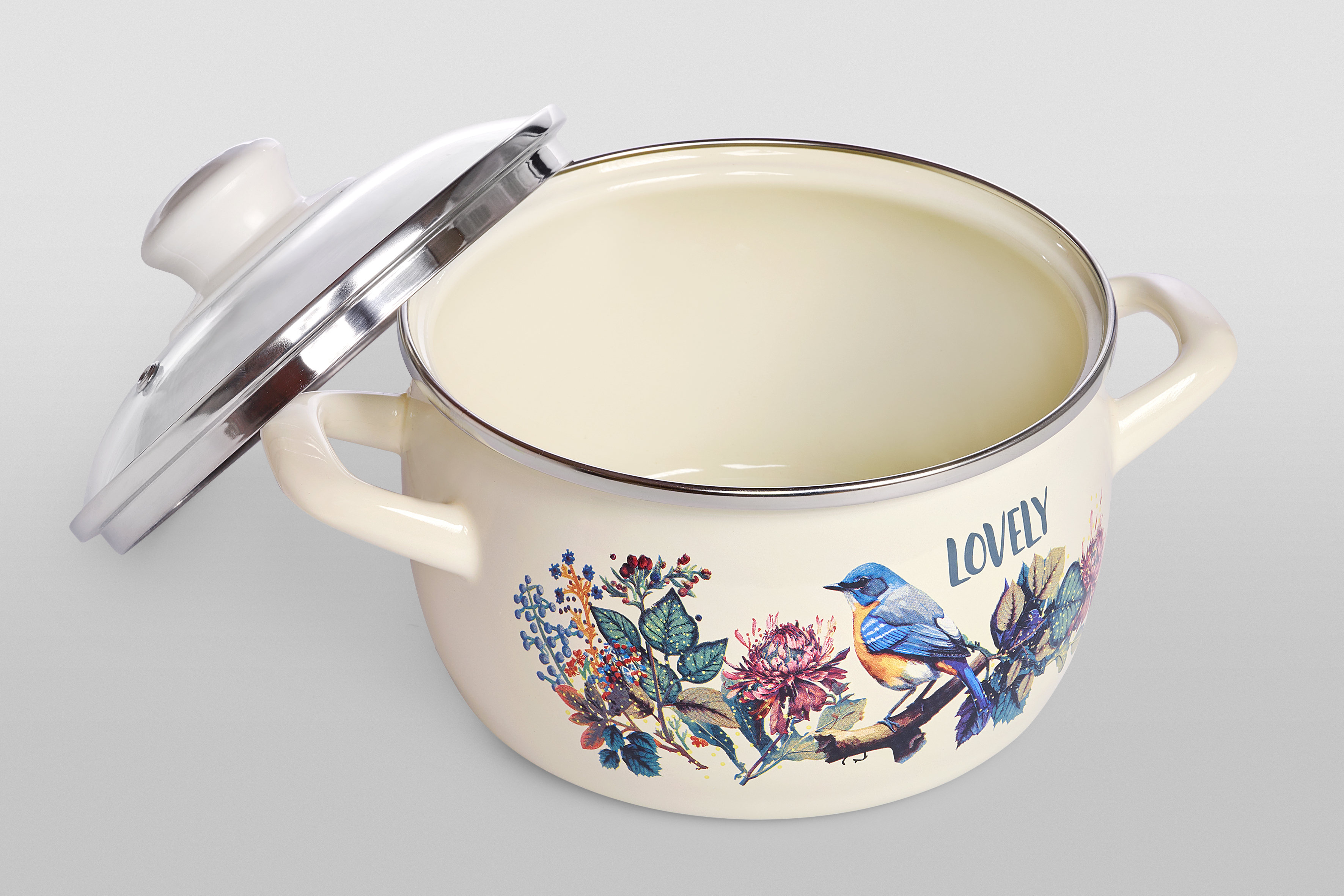 Кастрюля глубокая эмалированная со стеклянной крышкой, 5.4 л