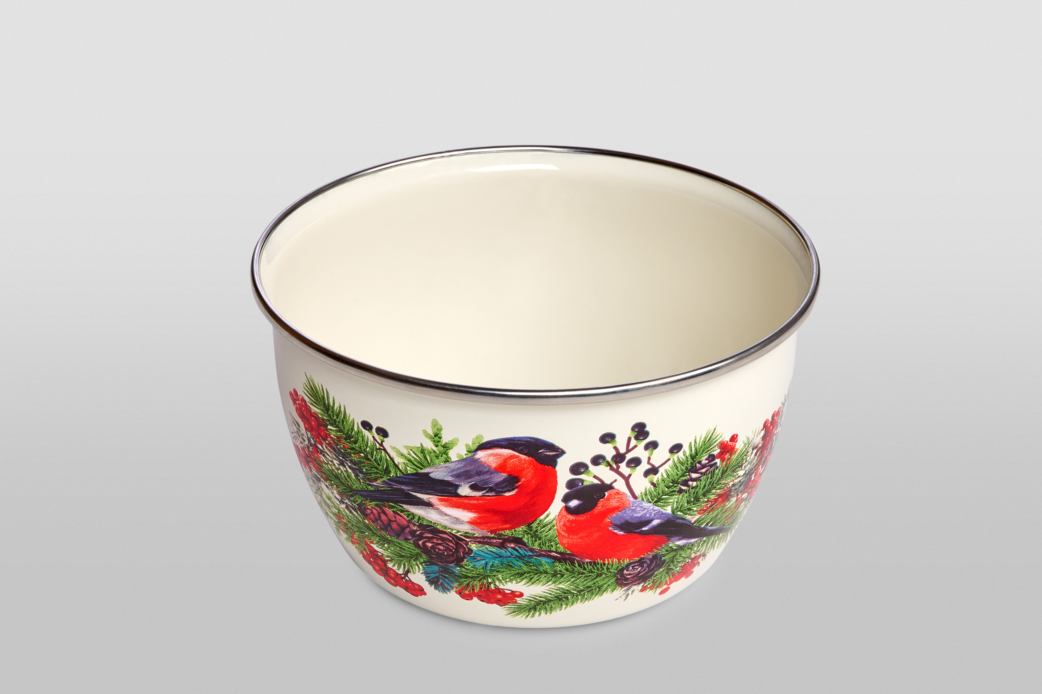 Миска эмалированная без ручек с пластиковой крышкой, 1.1 л