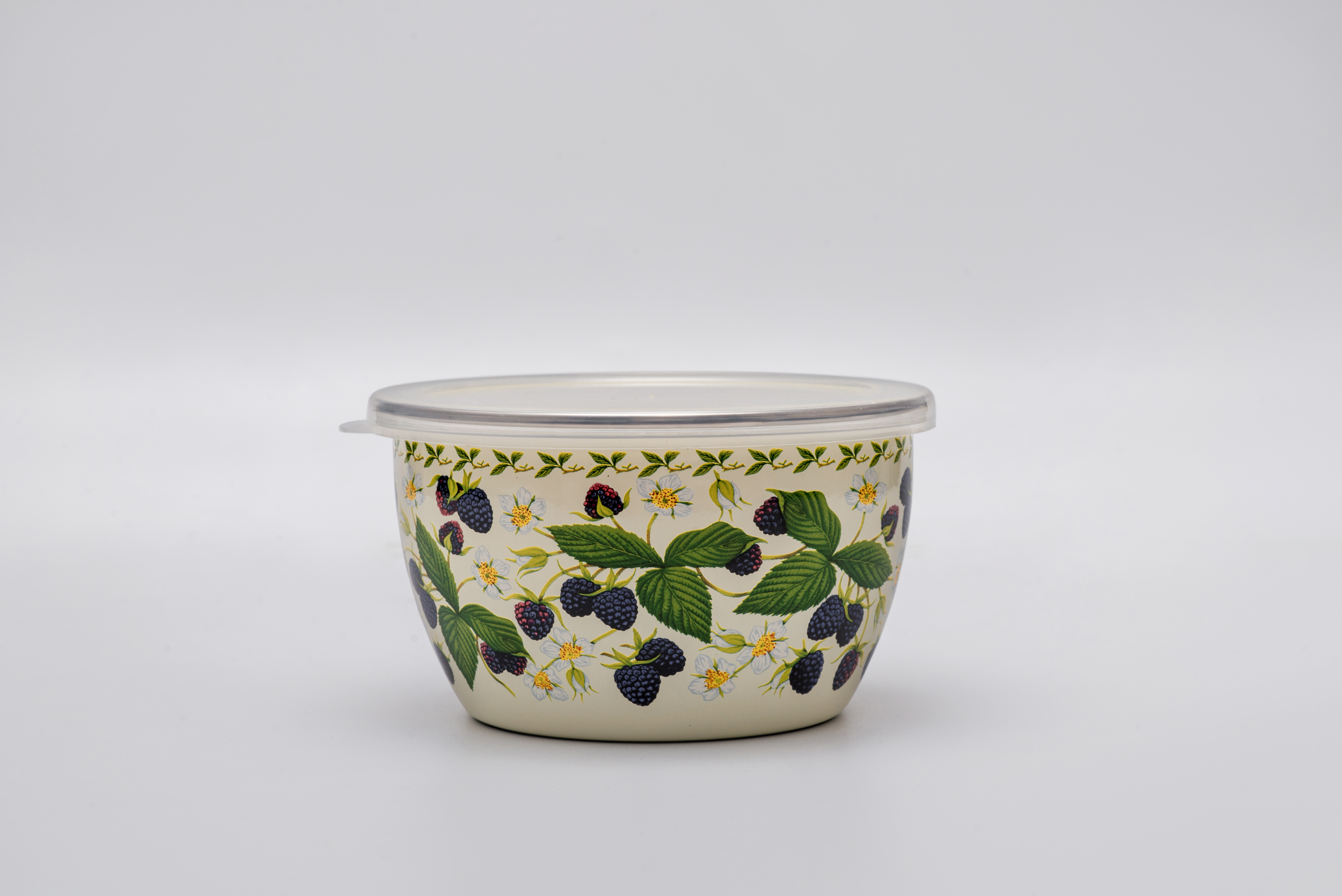 Миска эмалированная без ручек с пластиковой крышкой, 1.1 л