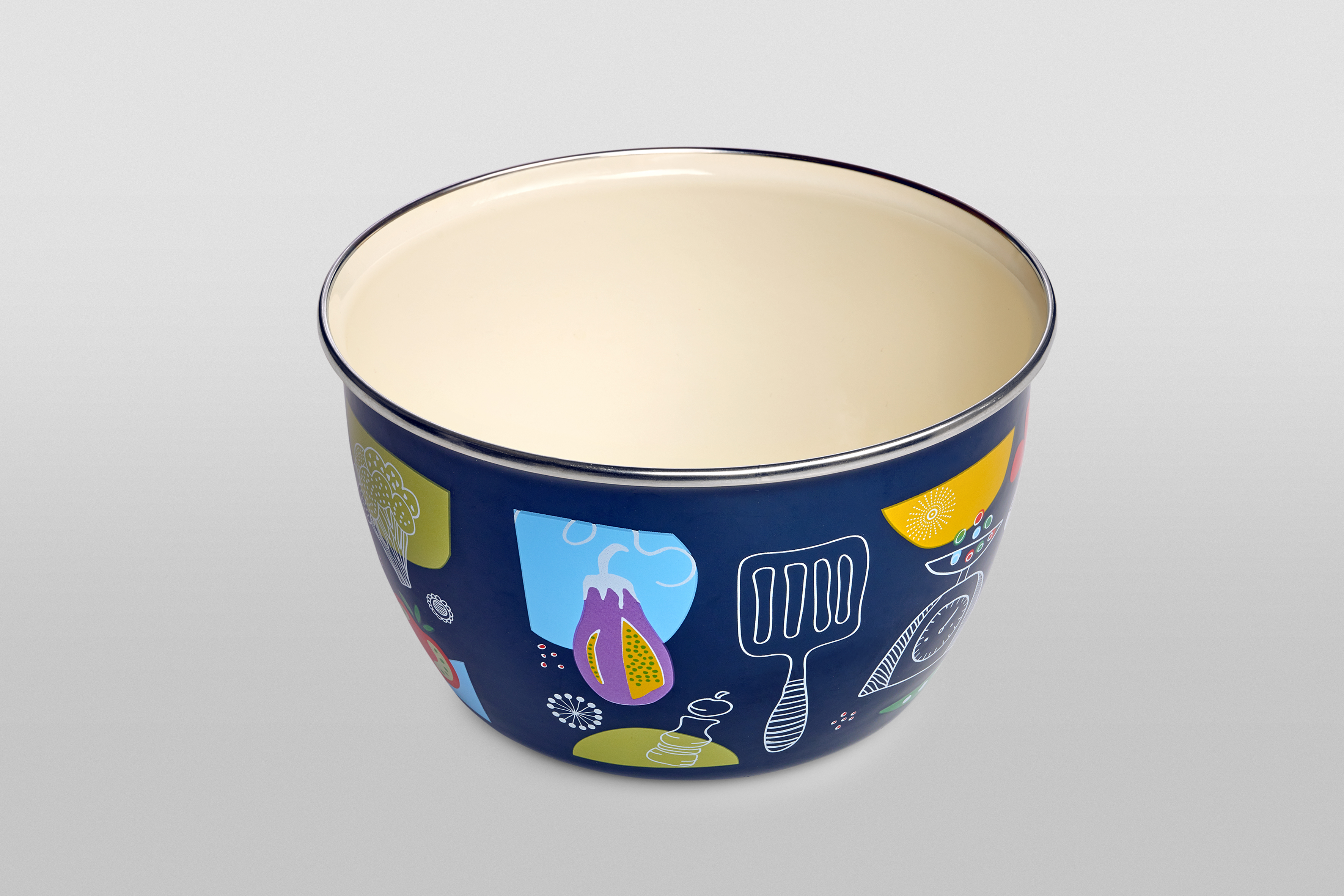 Миска эмалированная без ручек с пластиковой крышкой, 1.7 л