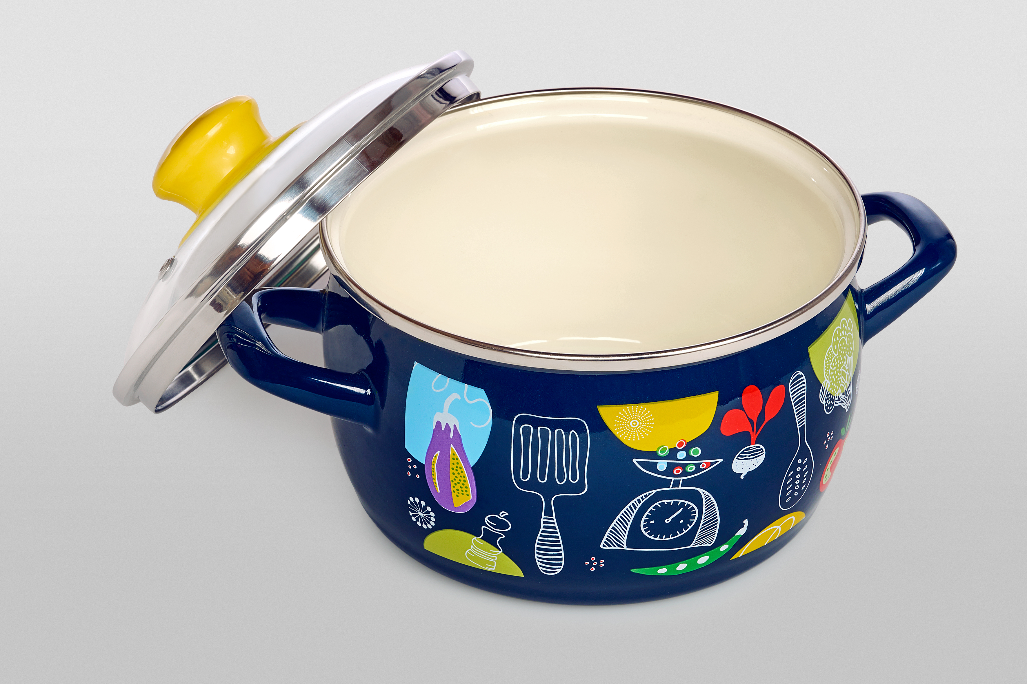 Кастрюля глубокая эмалированная со стеклянной крышкой, 7.5 л