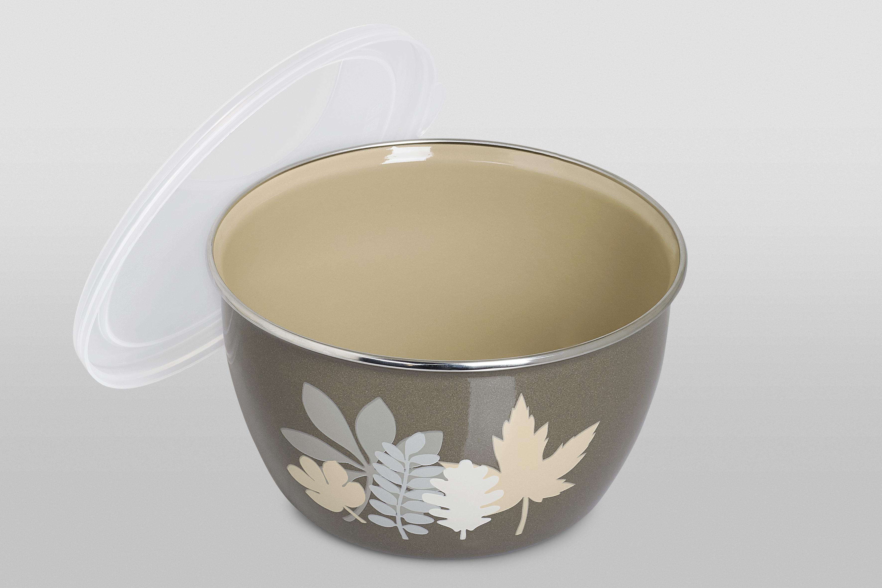 Миска эмалированная без ручек с пластиковой крышкой, 2.4 л