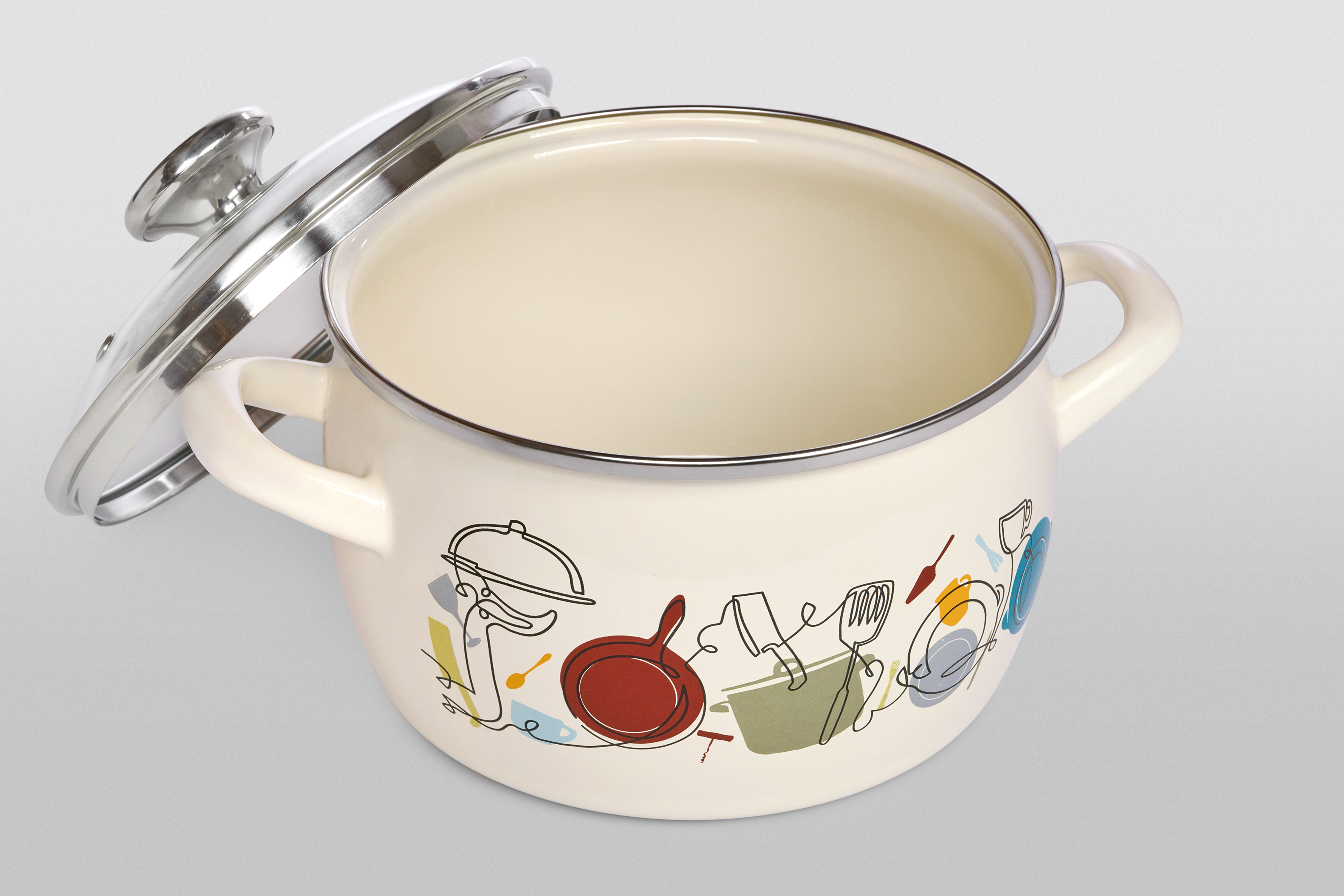 Кастрюля глубокая эмалированная со стеклянной крышкой, 5.4 л