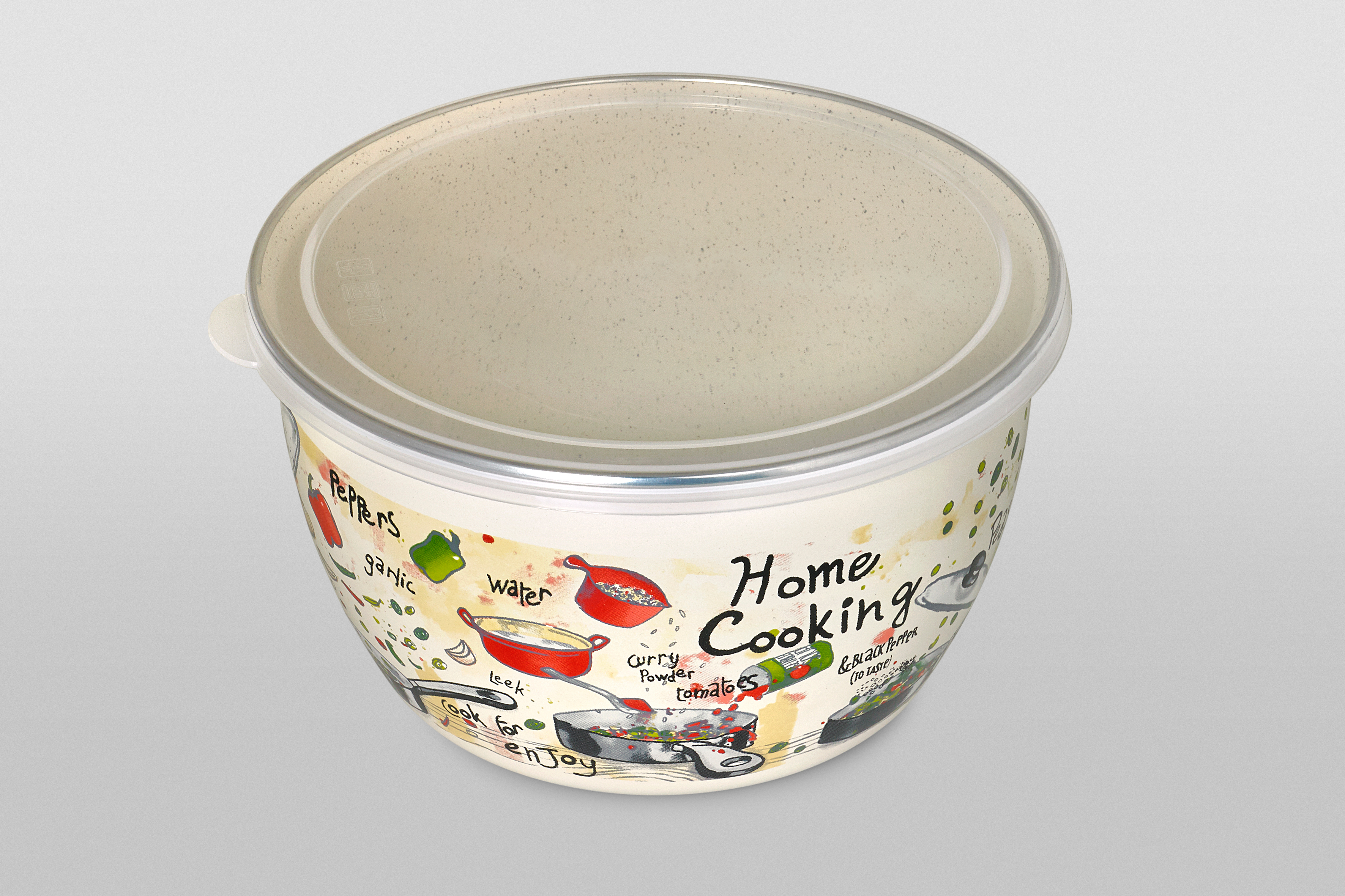 Миска эмалированная без ручек с пластиковой крышкой, 2.4 л