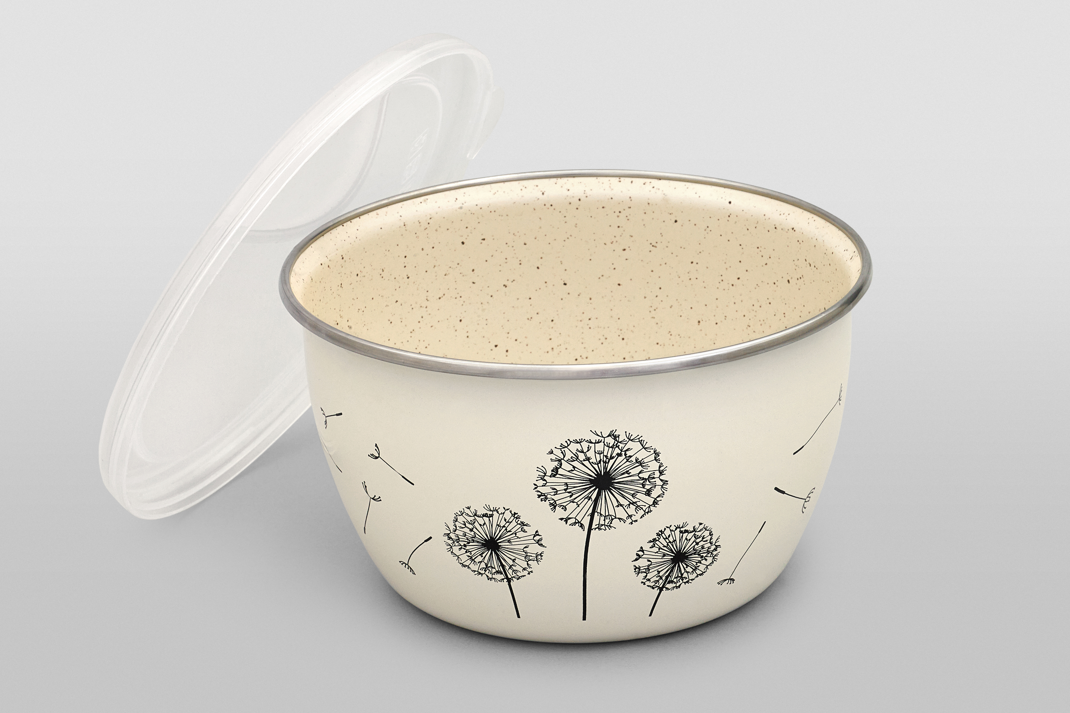 Миска эмалированная без ручек с пластиковой крышкой, 1.7 л