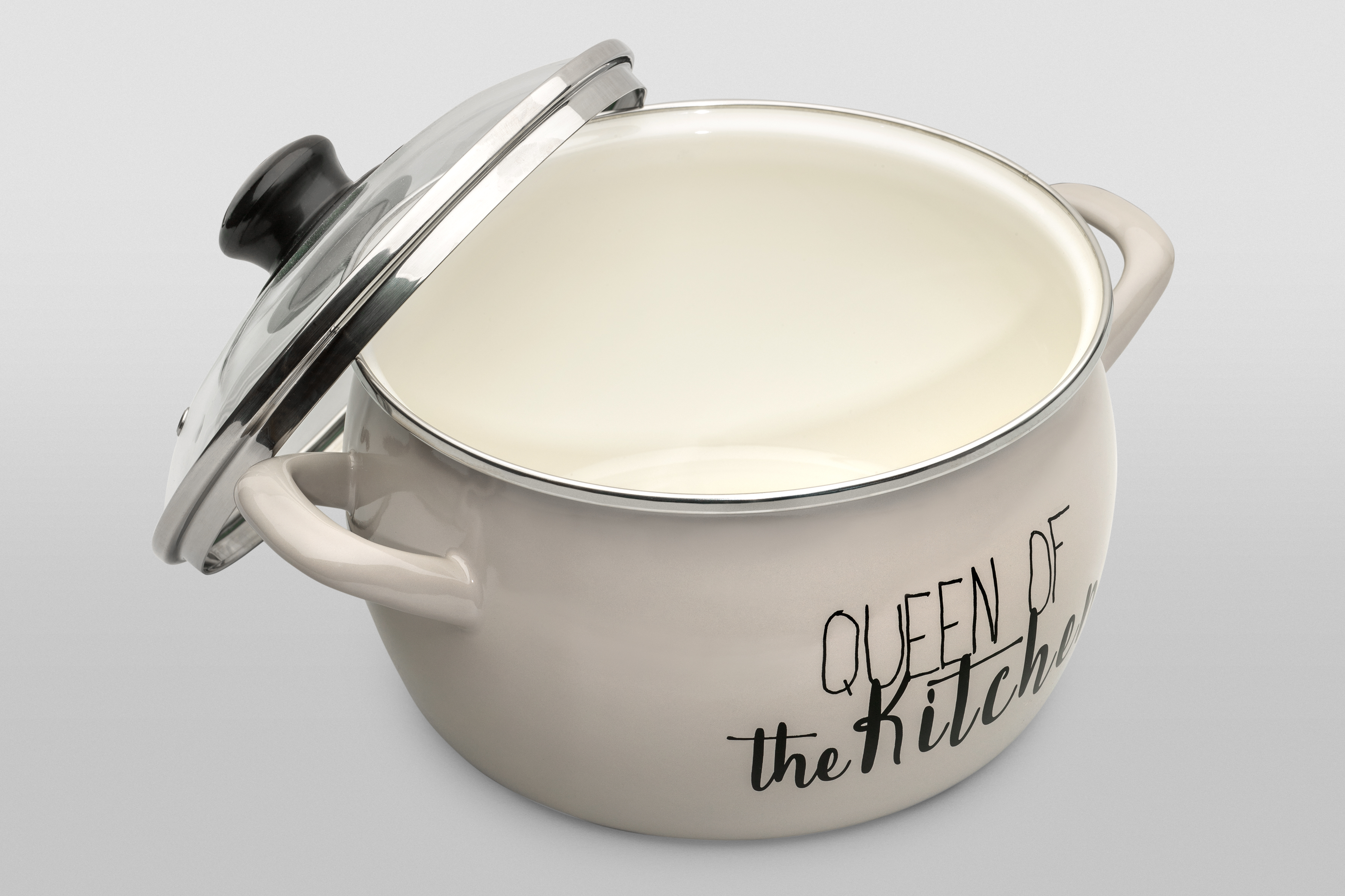 Кастрюля глубокая эмалированная со стеклянной крышкой, 3.1 л