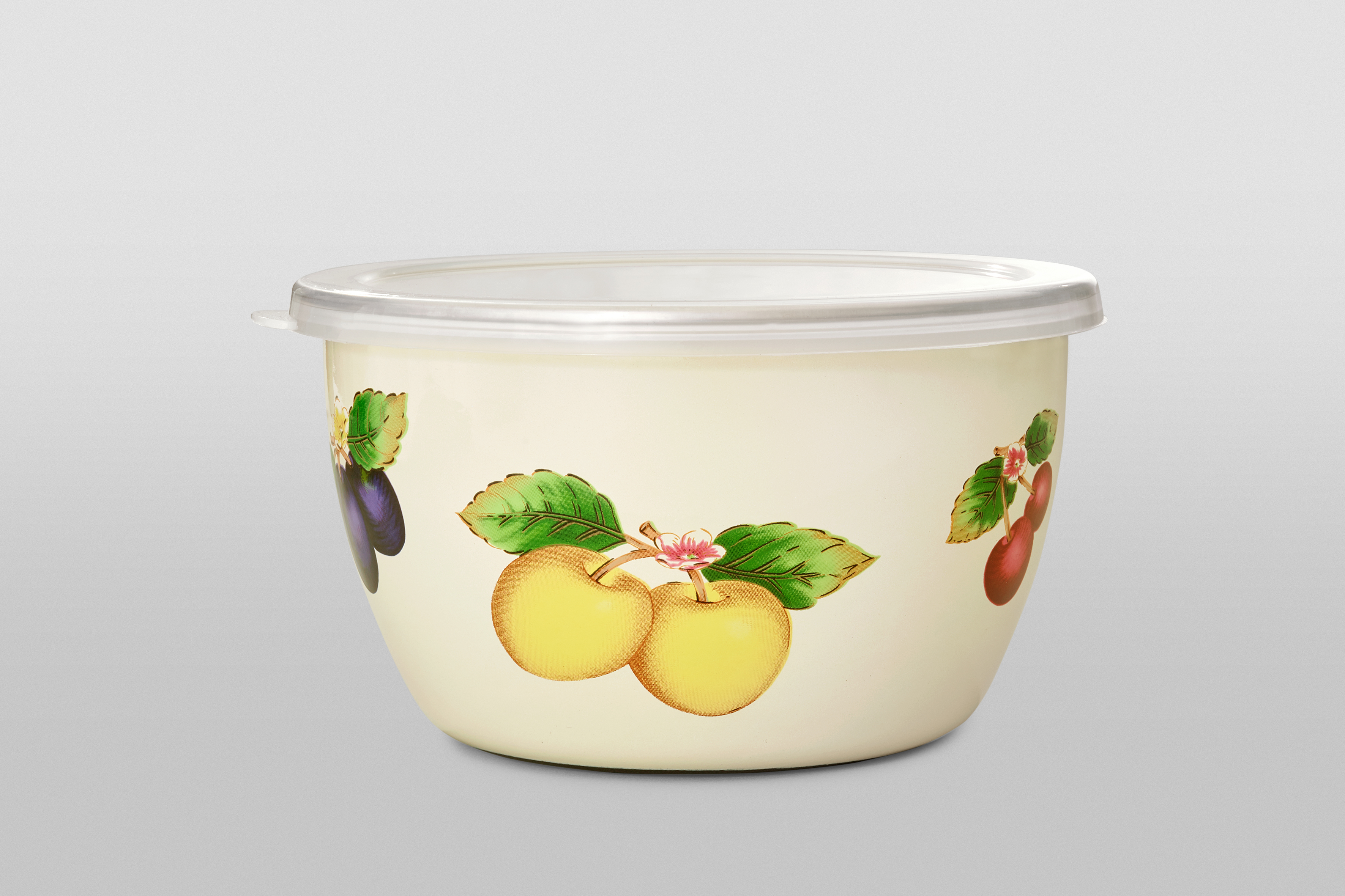 Миска эмалированная без ручек с пластиковой крышкой, 1.7 л