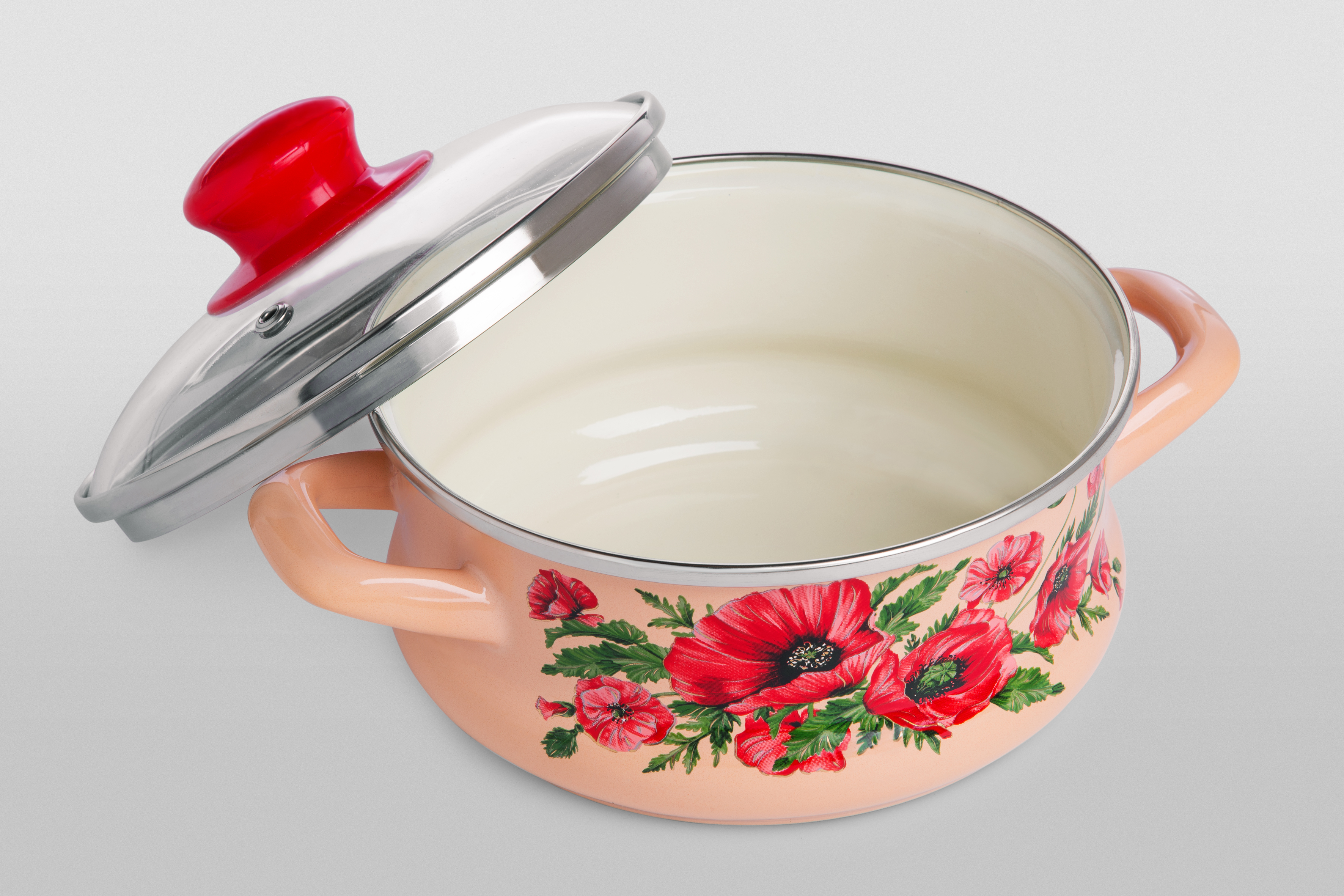 Кастрюля глубокая эмалированная со стеклянной крышкой, 2л 