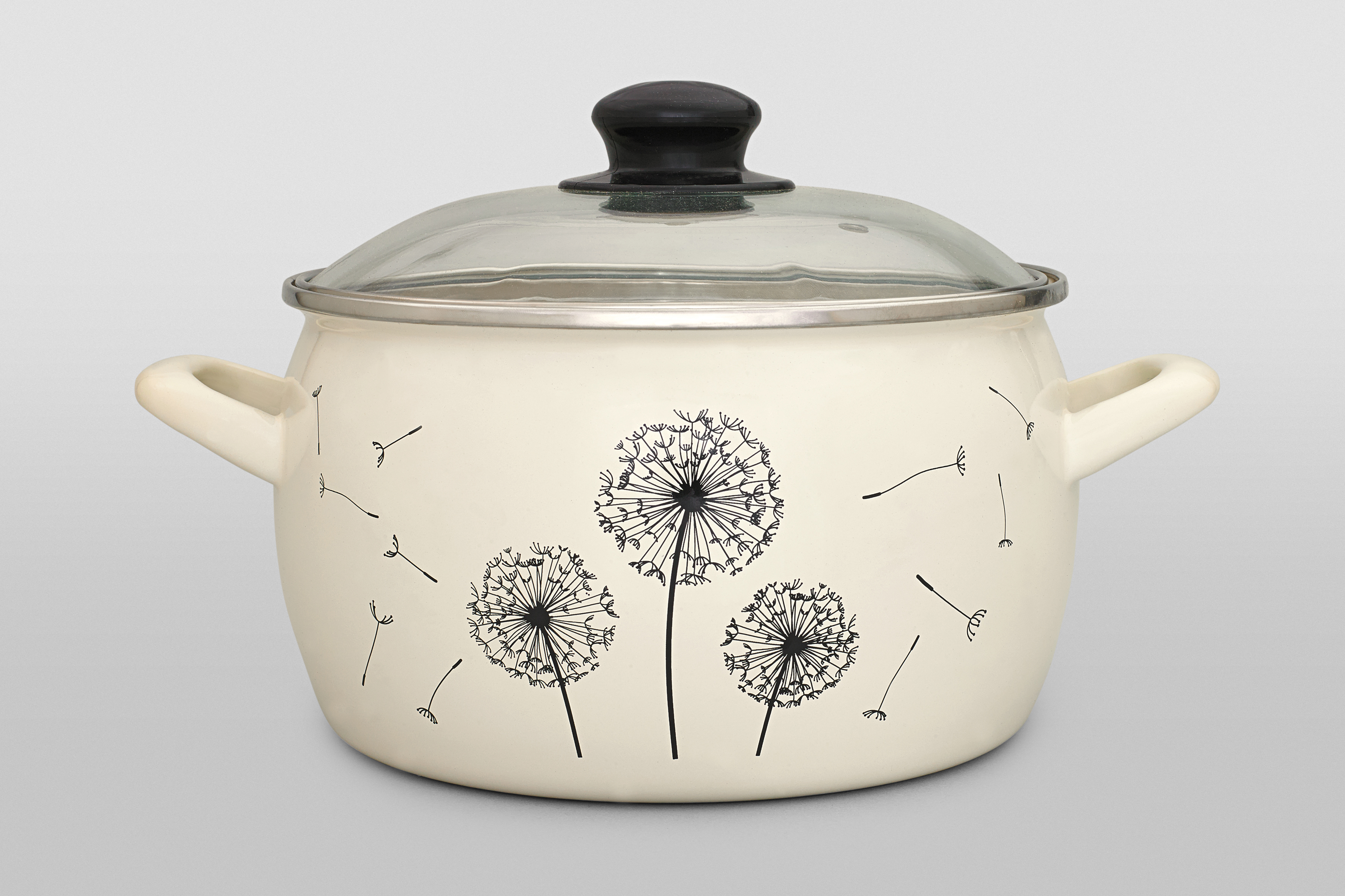 Кастрюля глубокая эмалированная со стеклянной крышкой, 2.4 л