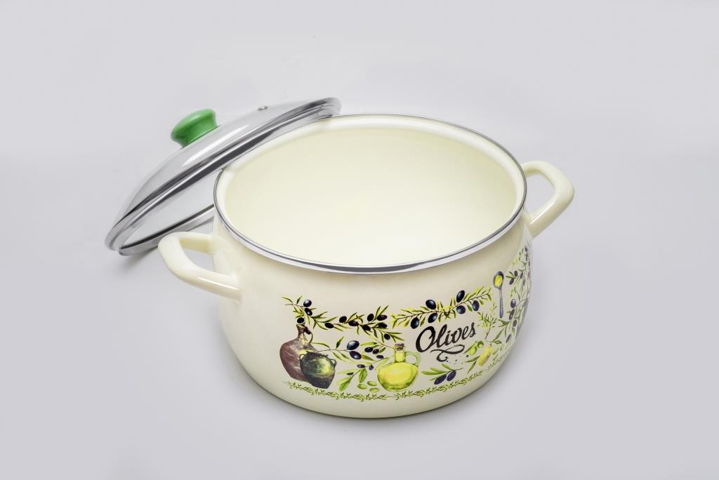 Кастрюля глубокая эмалированная со стеклянной крышкой, 7.5 л