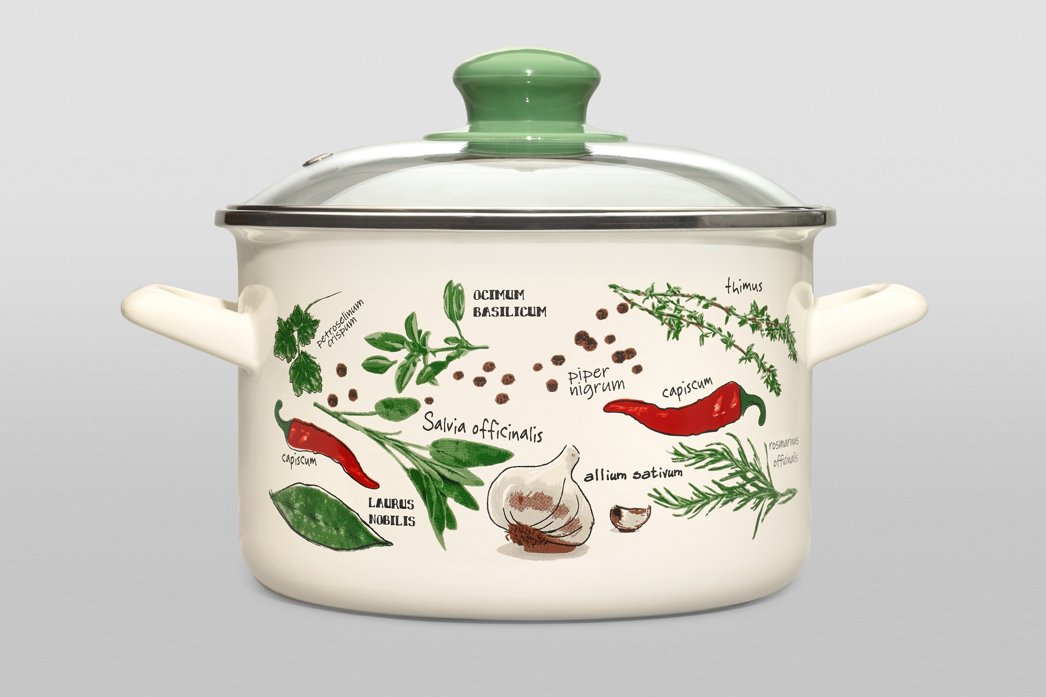 Кастрюля глубокая эмалированная со стеклянной крышкой, 2 л