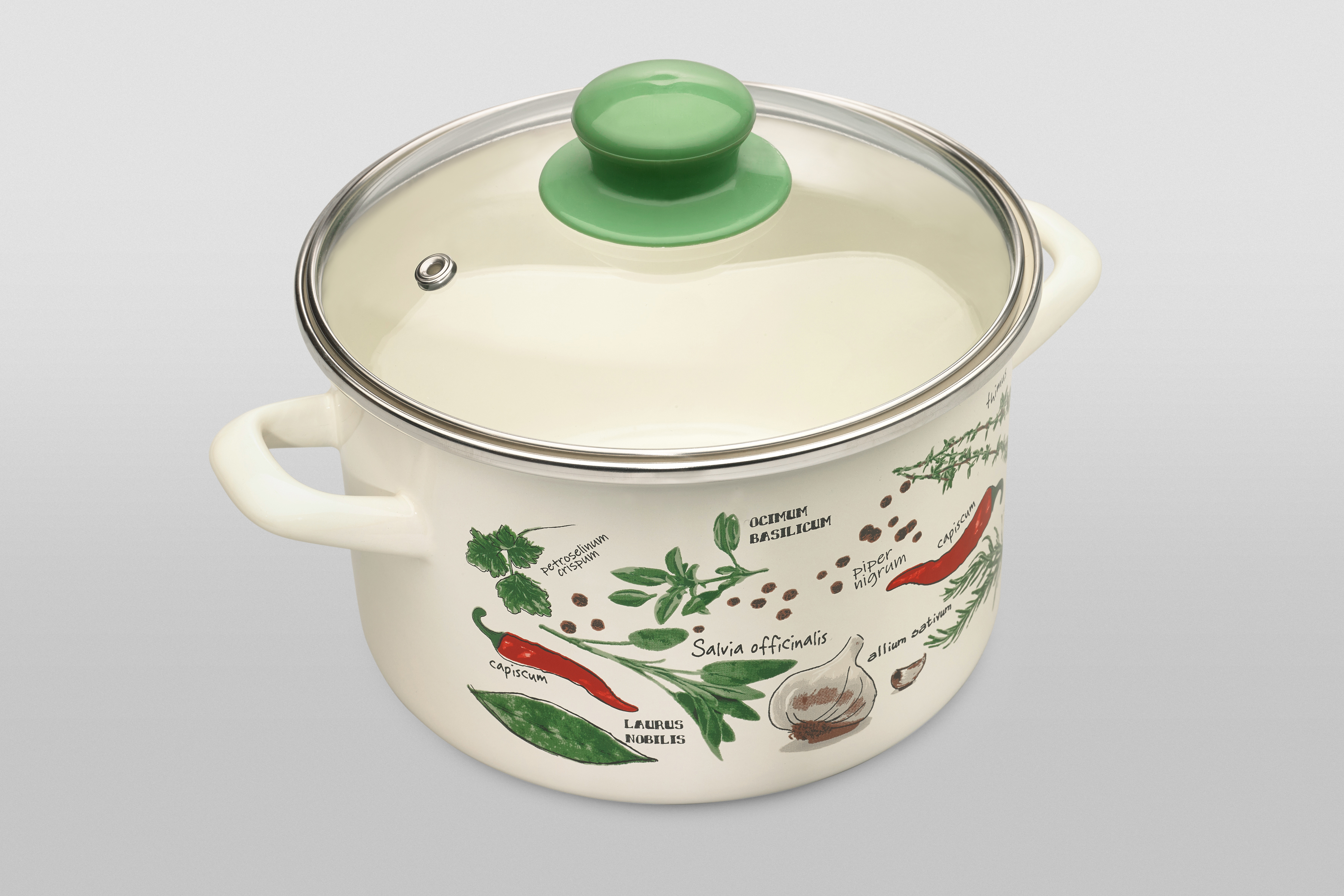 Кастрюля глубокая эмалированная со стеклянной крышкой, 2 л