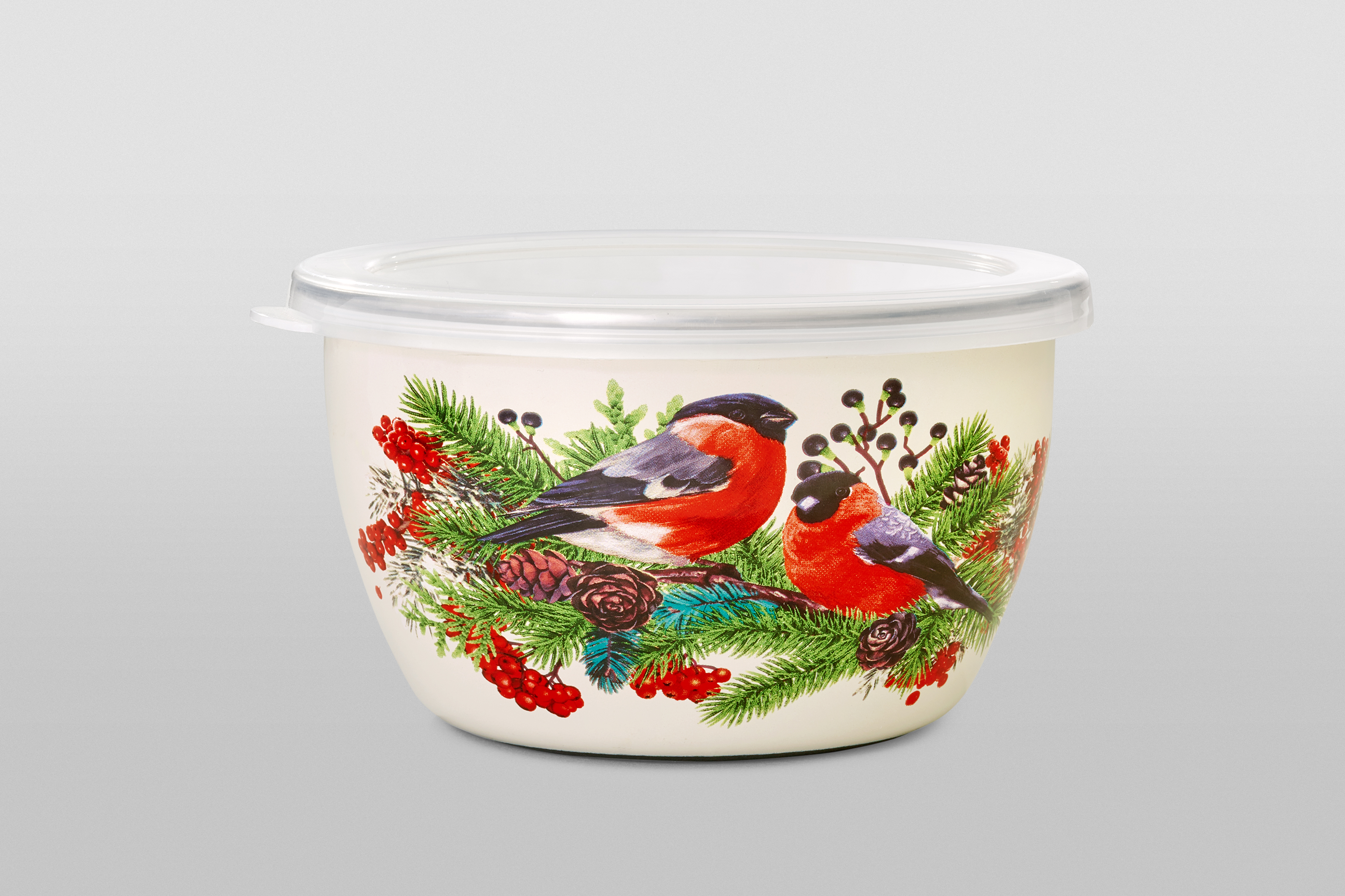 Миска эмалированная без ручек с пластиковой крышкой, 2.4 л