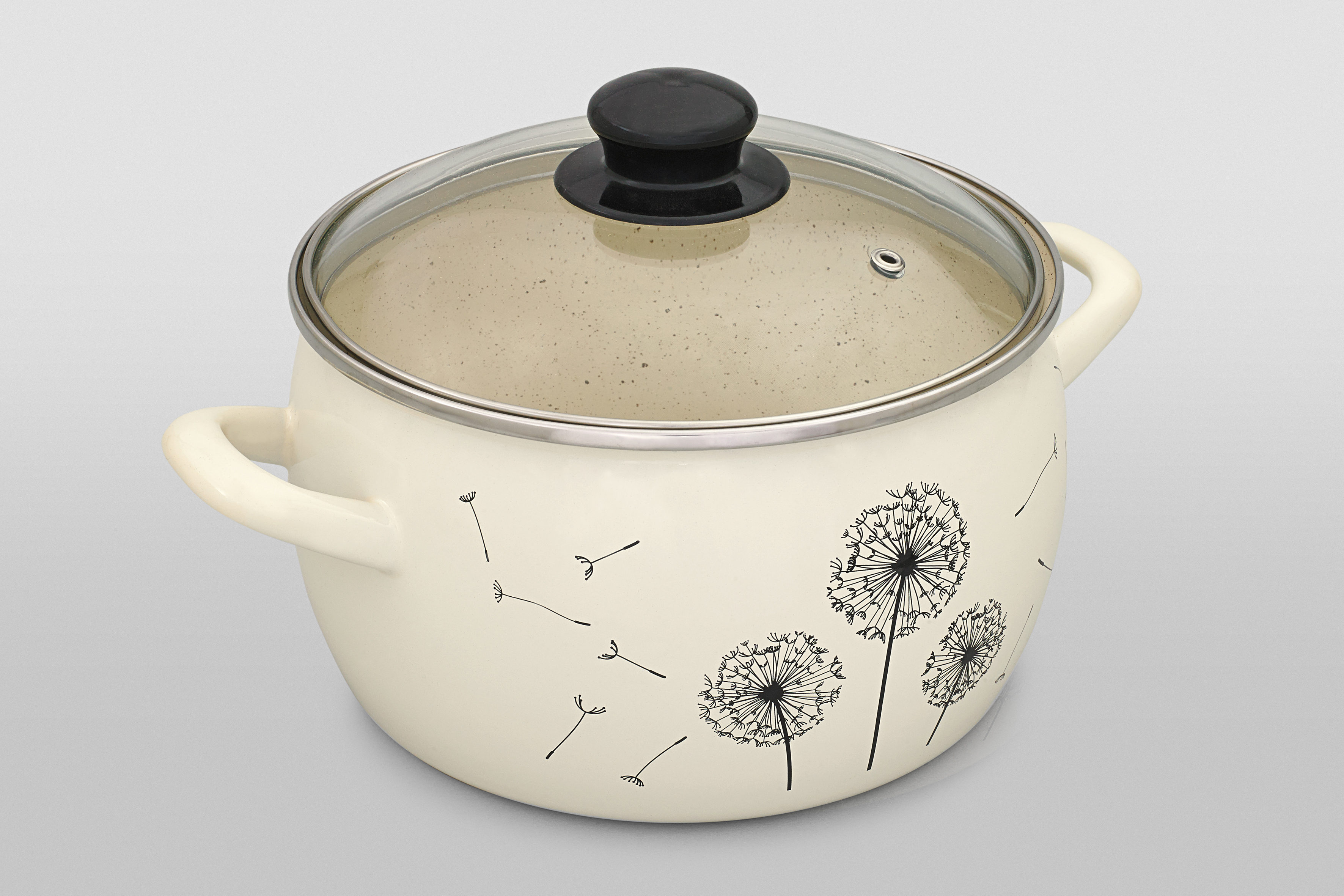 Кастрюля глубокая эмалированная со стеклянной крышкой, 3.3 л