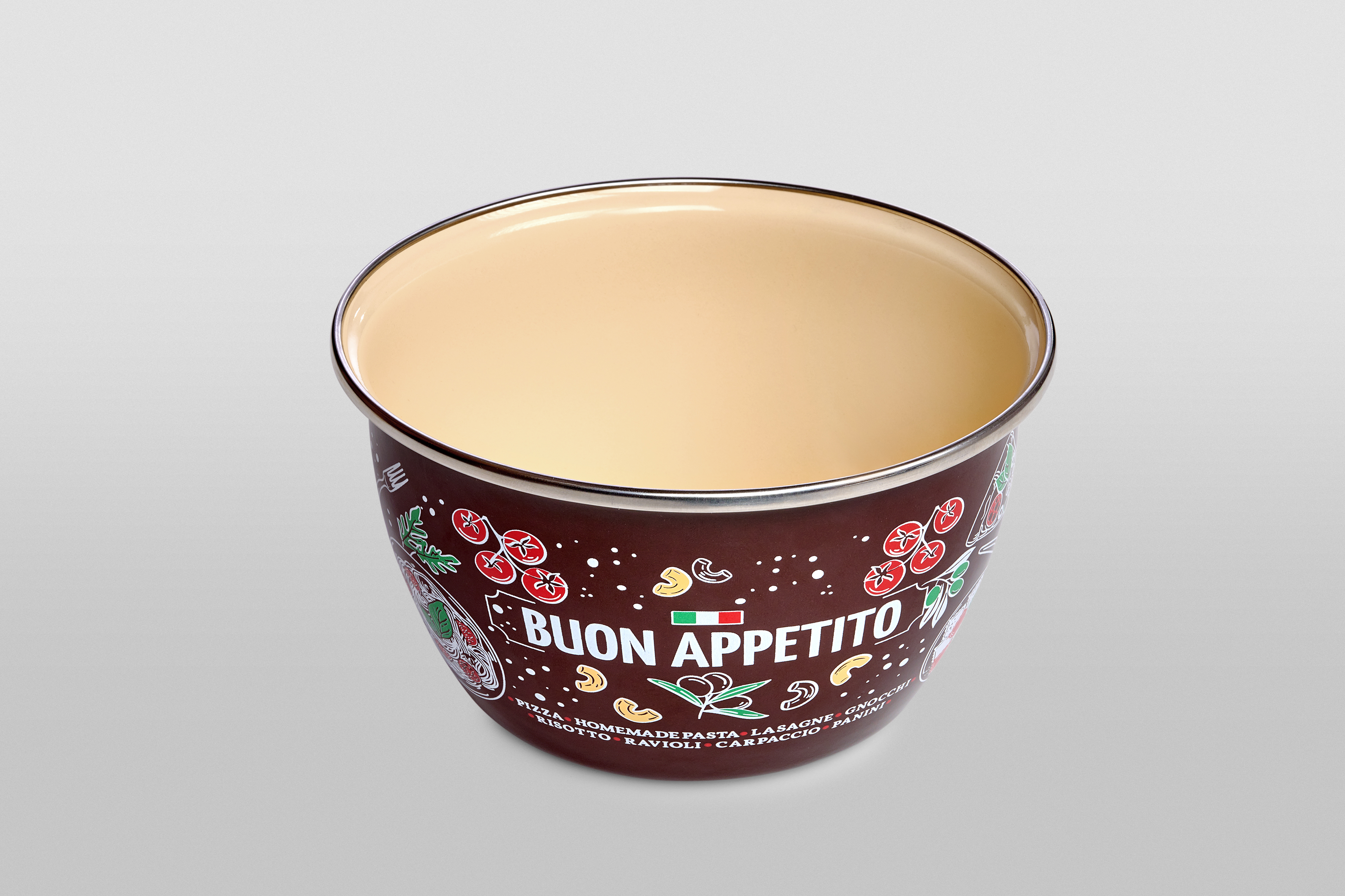 Миска эмалированная без ручек с пластиковой крышкой, 1.7 л