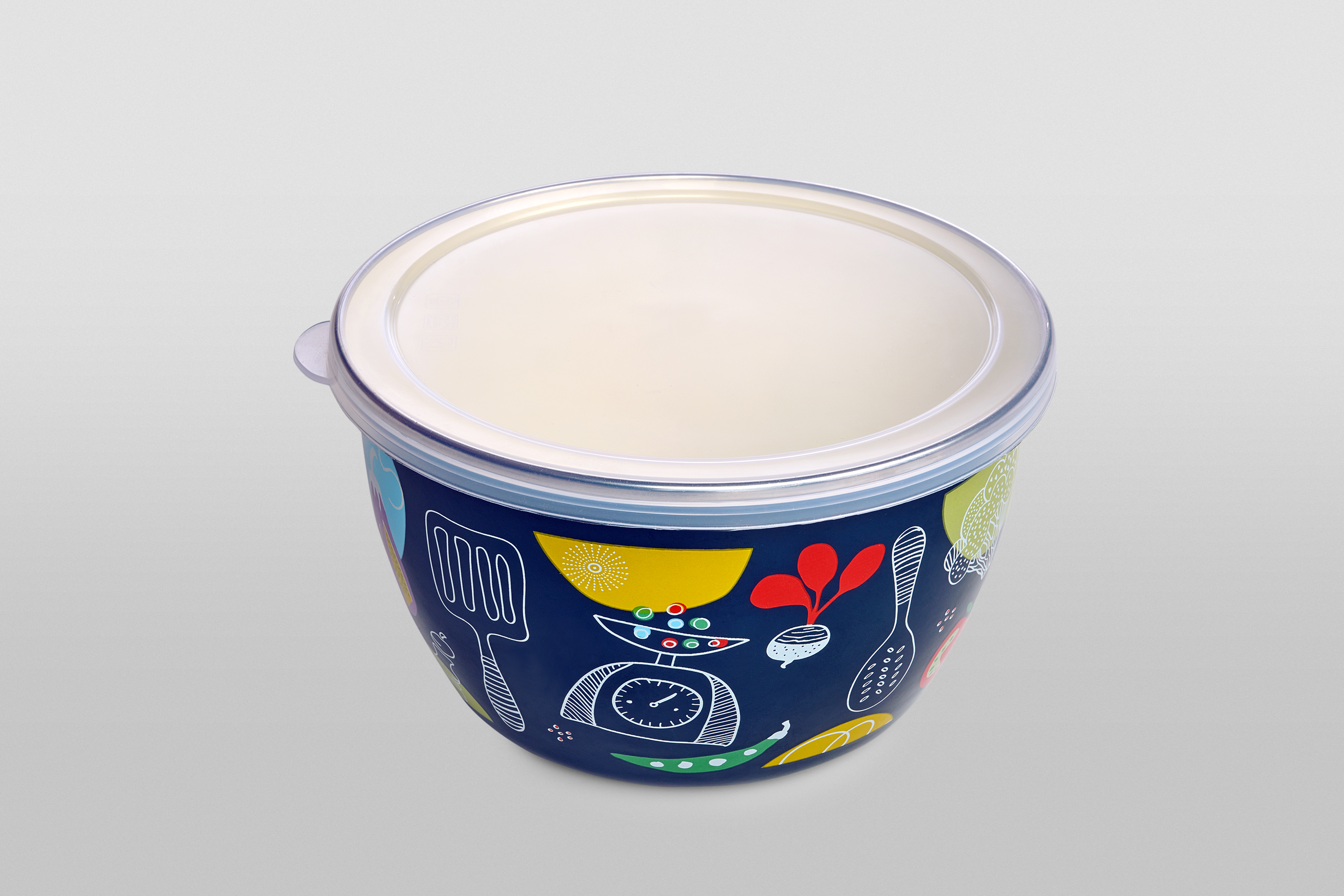 Миска эмалированная без ручек с пластиковой крышкой, 1.7 л