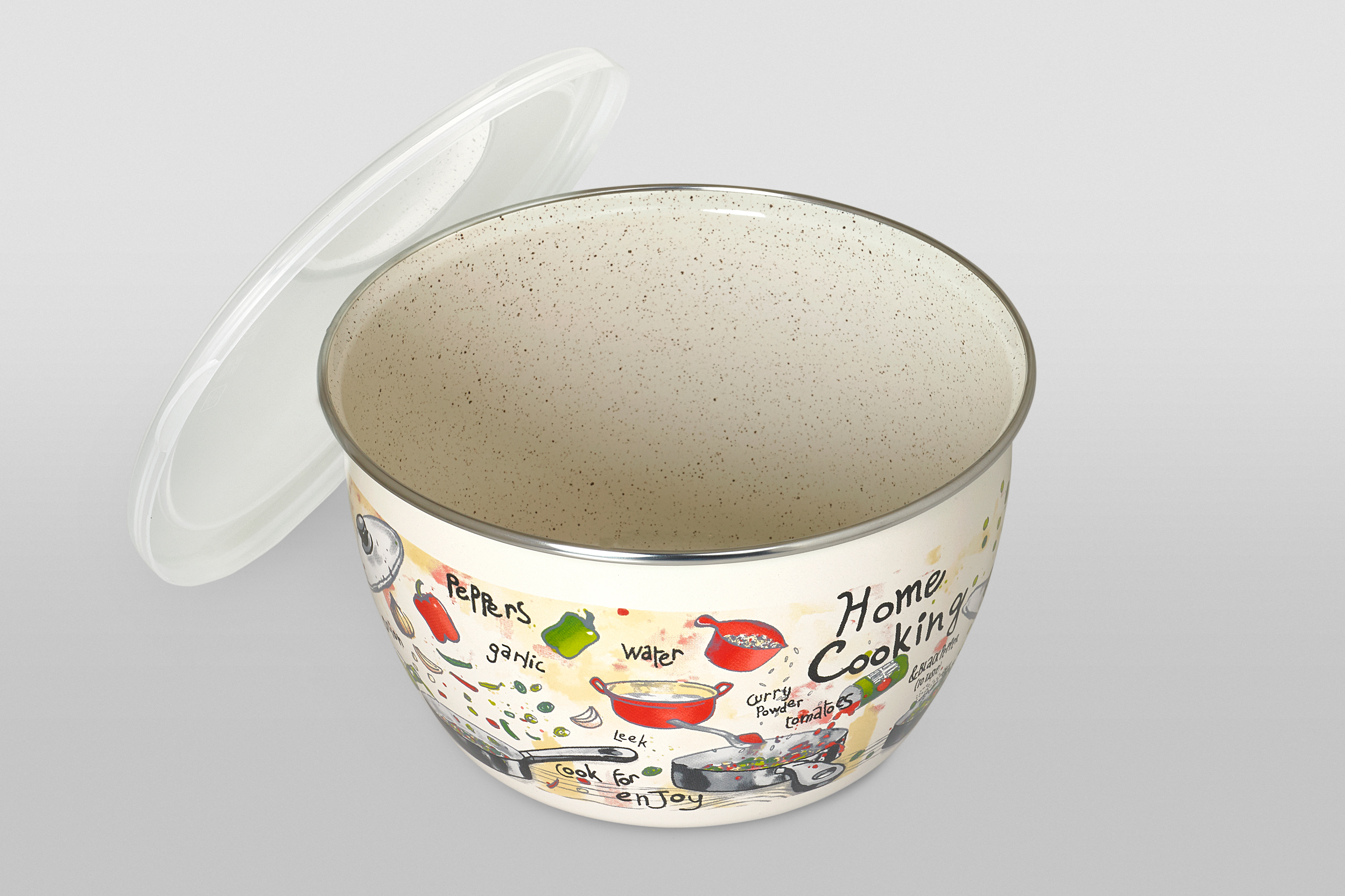 Миска эмалированная без ручек с пластиковой крышкой, 2.4 л