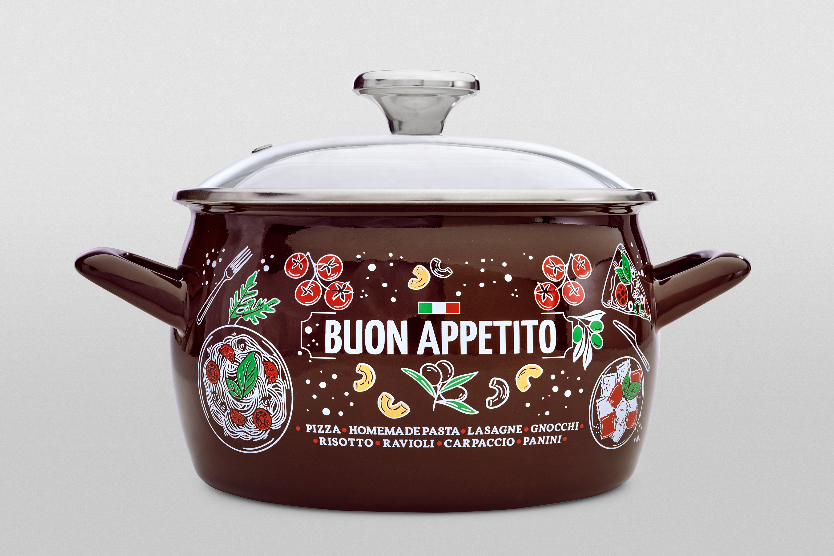 Кастрюля глубокая эмалированная со стеклянной крышкой, 3.1 л