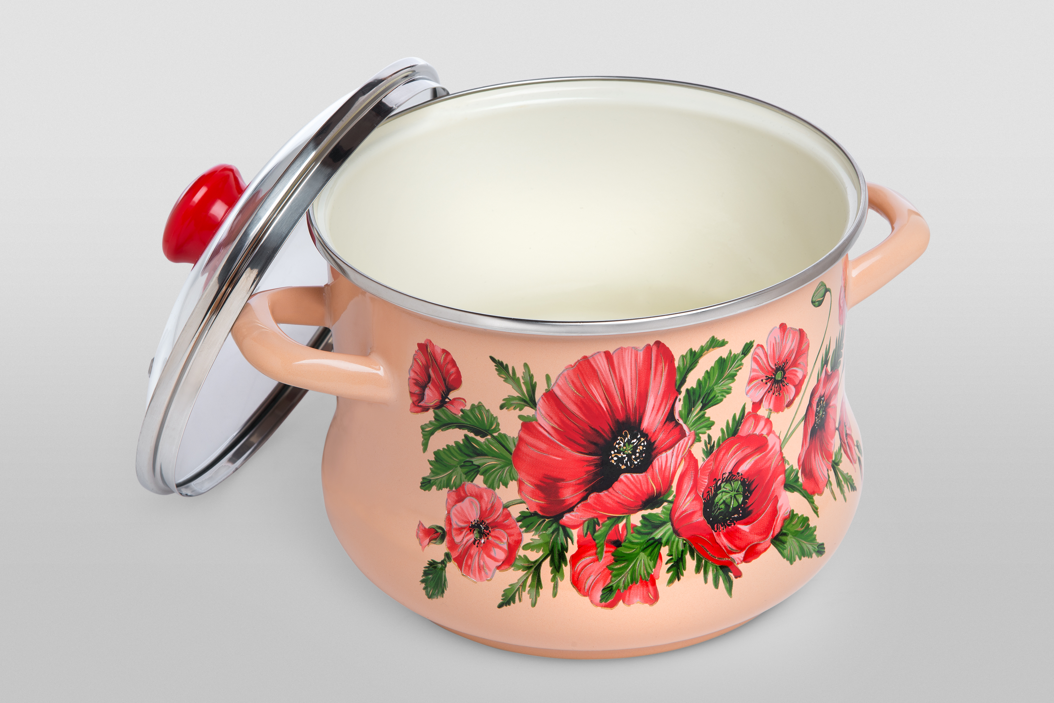 Кастрюля глубокая эмалированная со стеклянной крышкой, 5л