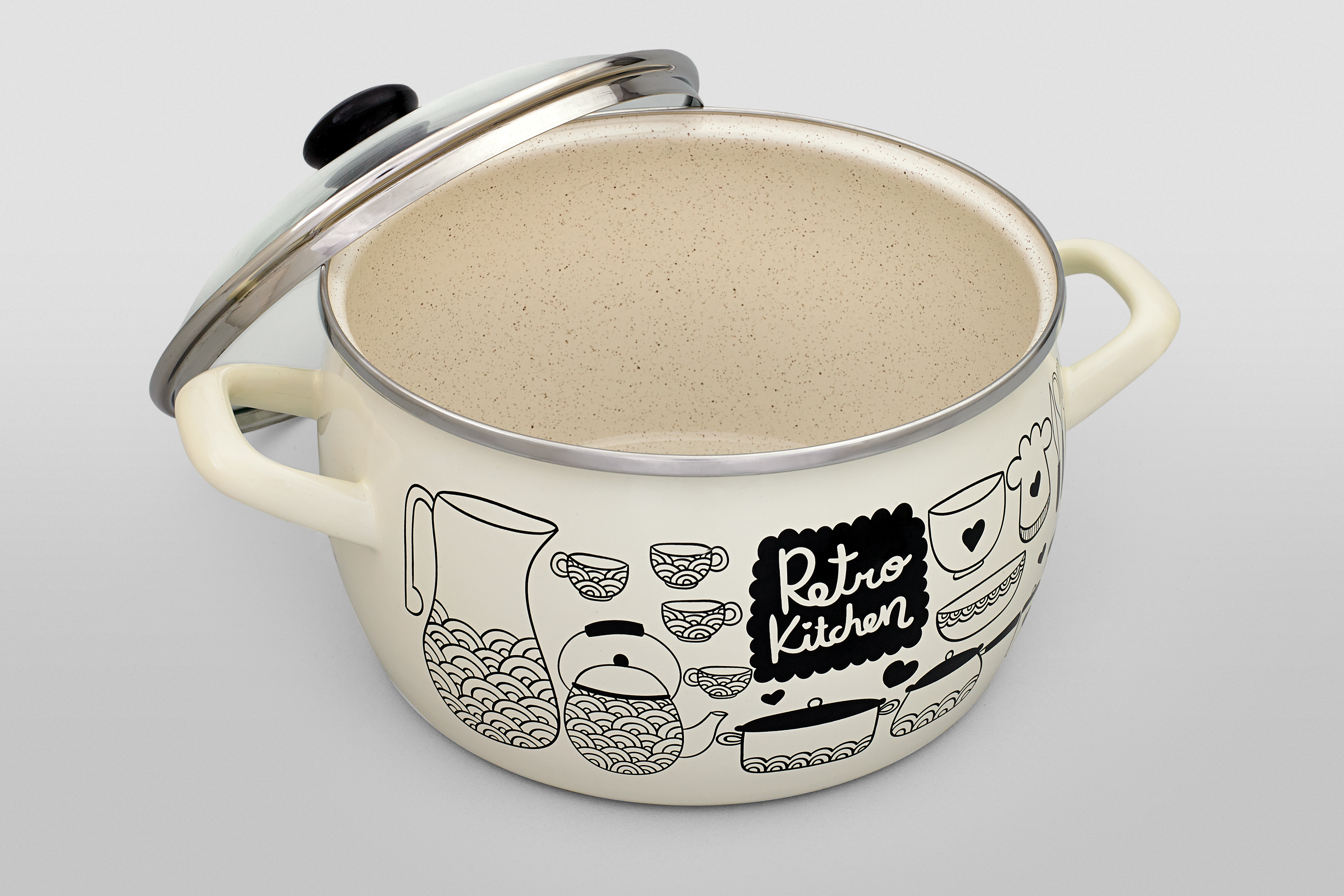 Кастрюля глубокая эмалированная со стеклянной крышкой, 3.3 л