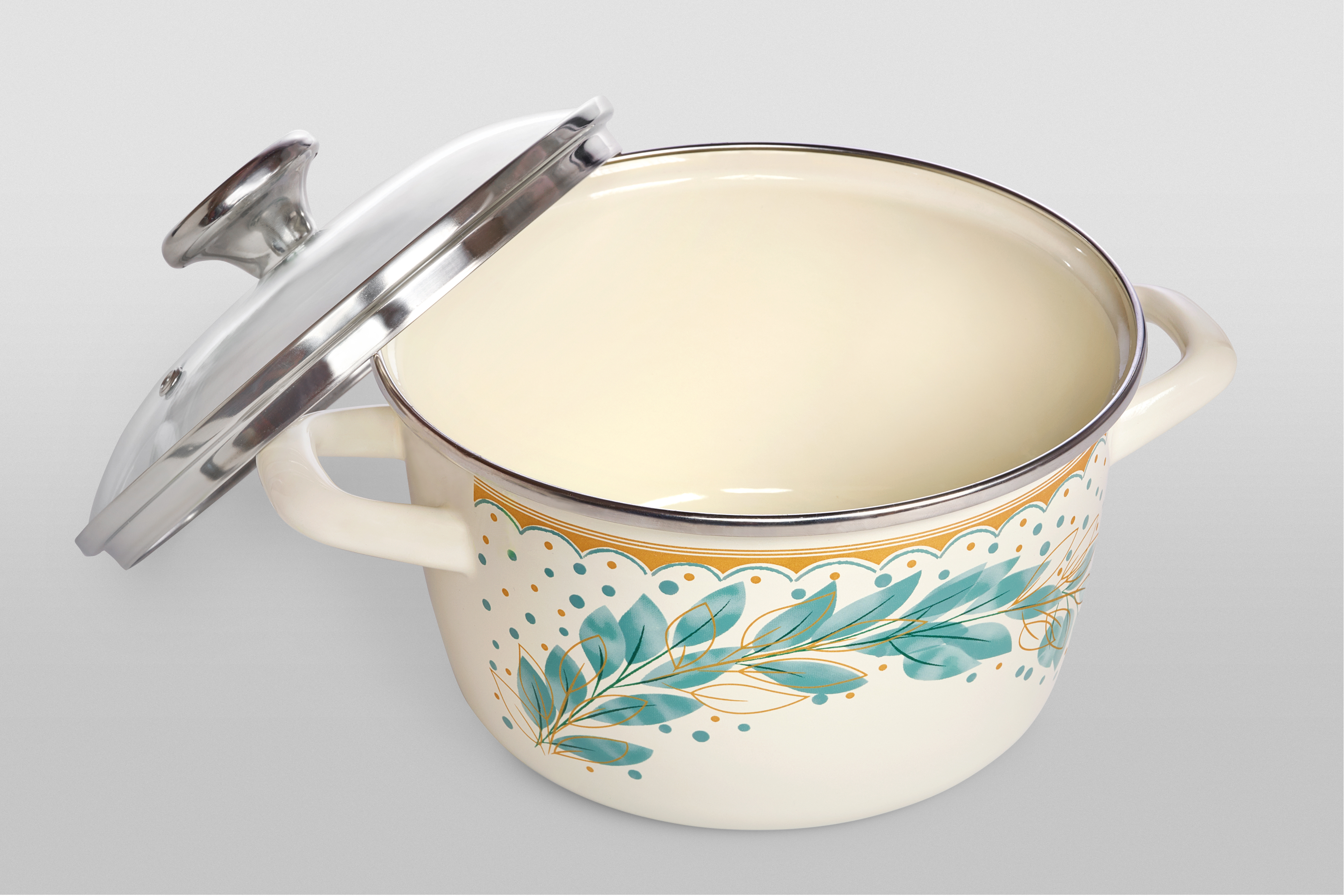 Кастрюля глубокая эмалированная со стеклянной крышкой, 3.5 л