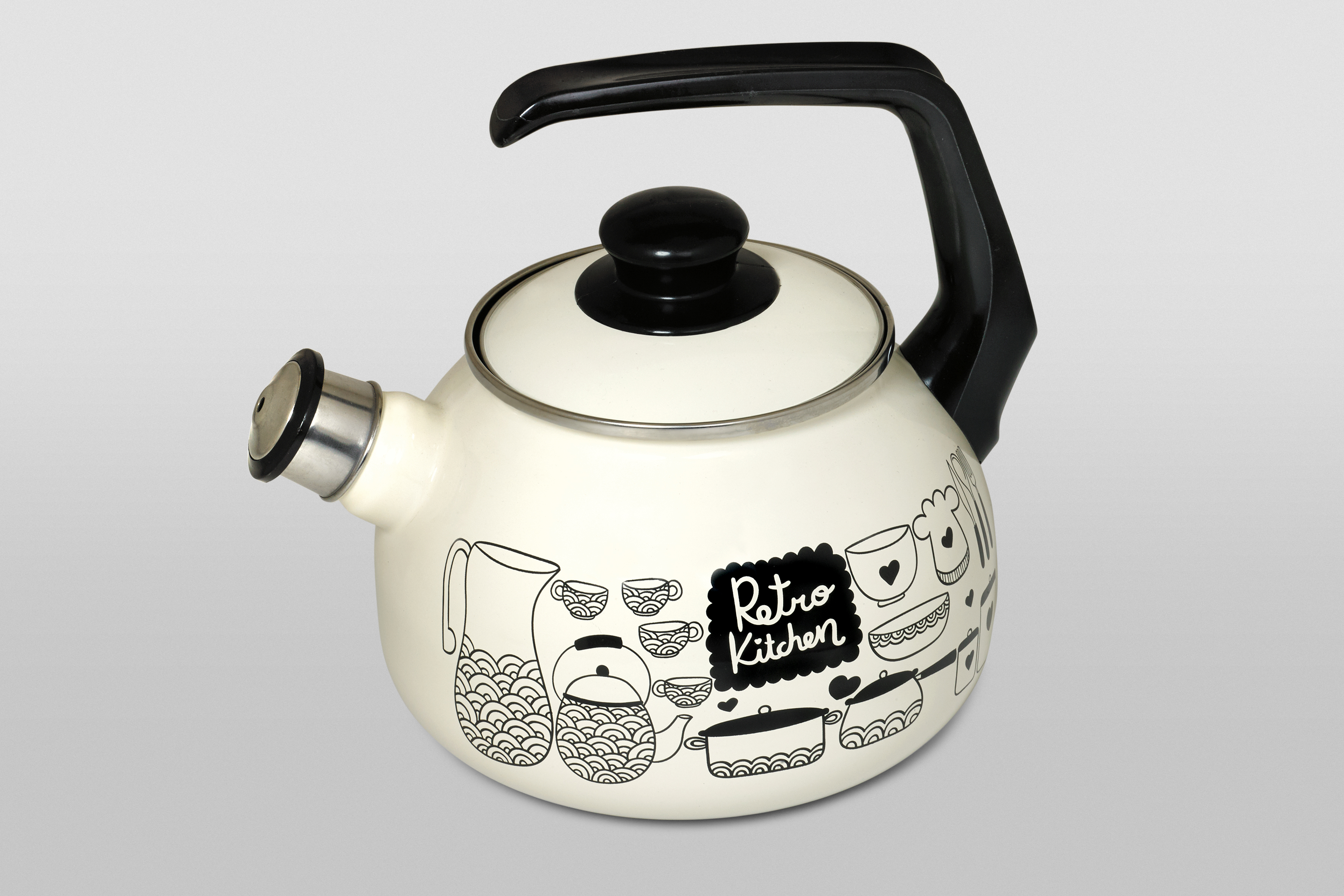 Чайник эмалированный с бакелитовой ручкой, со свистком, 2.5 л