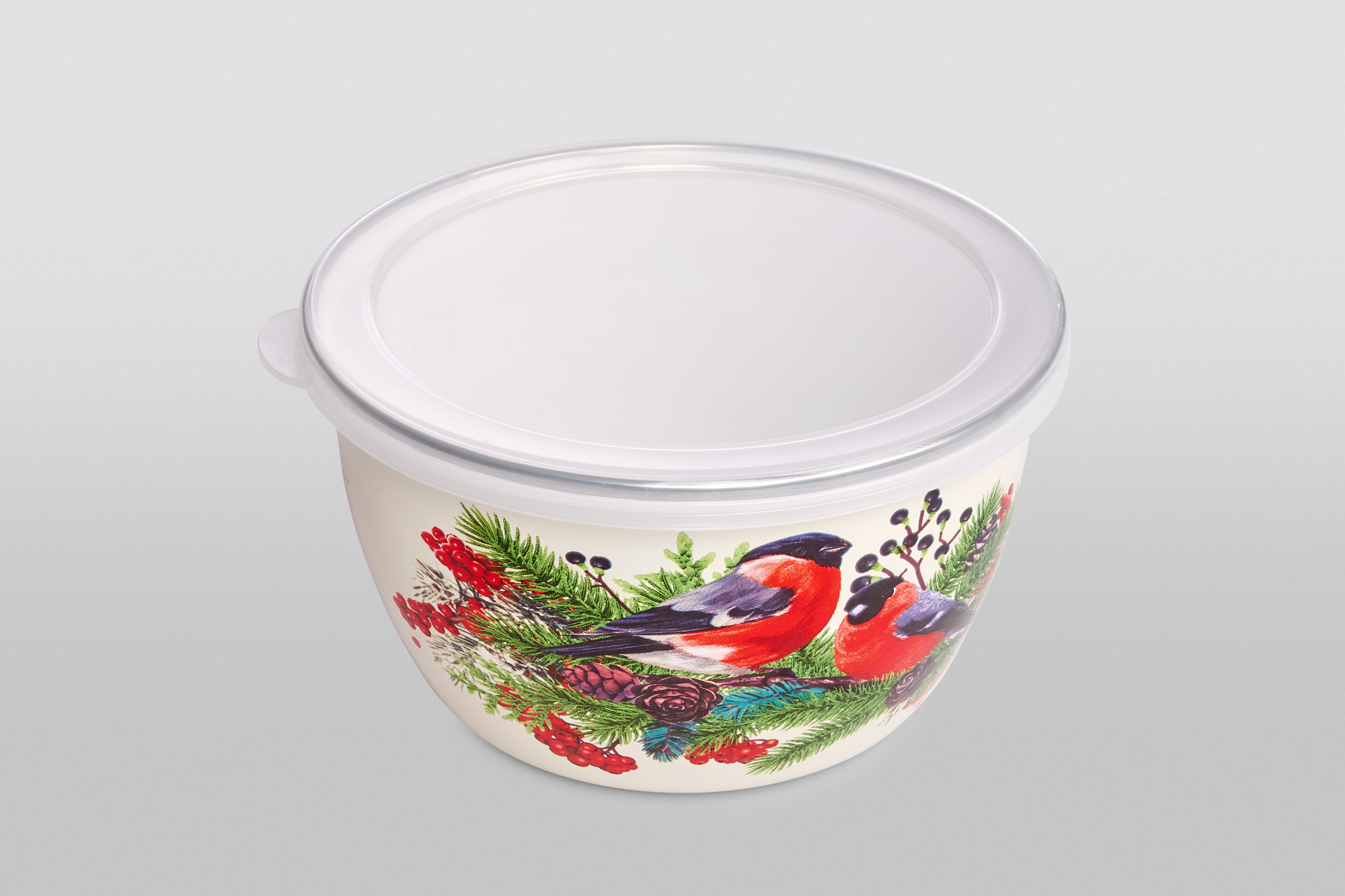 Миска эмалированная без ручек с пластиковой крышкой, 2.4 л