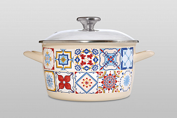 Кастрюля глубокая эмалированная со стеклянной крышкой, 4.5 л