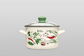 Кастрюля глубокая эмалированная со стеклянной крышкой, 2 л