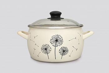 Кастрюля глубокая эмалированная со стеклянной крышкой, 5.7 л