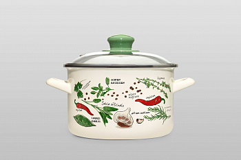 Кастрюля глубокая эмалированная со стеклянной крышкой, 3 л