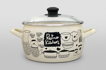 Кастрюля глубокая эмалированная со стеклянной крышкой, 7.9 л