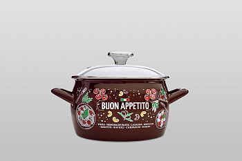 Кастрюля глубокая эмалированная со стеклянной крышкой, 2.2 л