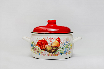 Кастрюля глубокая эмалированная с металлической крышкой, 5.3 л