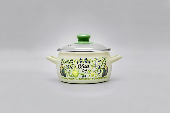 Кастрюля глубокая эмалированная со стеклянной крышкой, 2.2 л