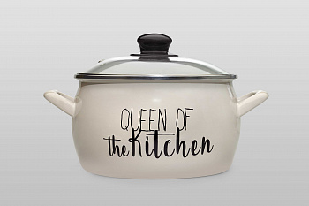 Кастрюля глубокая эмалированная со стеклянной крышкой, 5.4 л