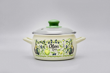 Кастрюля глубокая эмалированная со стеклянной крышкой, 3 л