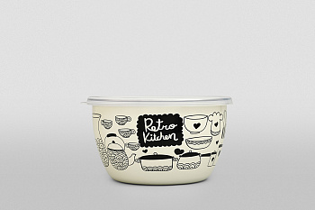 Миска эмалированная без ручек с пластиковой крышкой, 2.4 л