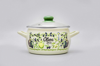 Кастрюля глубокая эмалированная со стеклянной крышкой, 5.3 л