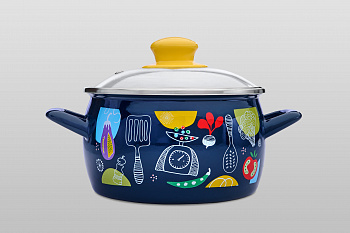 Кастрюля глубокая эмалированная со стеклянной крышкой, 5.4 л