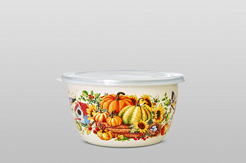 Миска эмалированная без ручек с пластиковой крышкой, 2.4 л