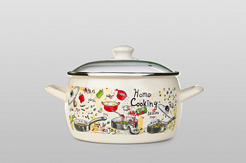 Кастрюля глубокая эмалированная со стеклянной крышкой, 3.3 л