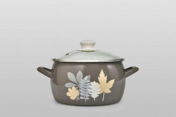 Кастрюля глубокая эмалированная со стеклянной крышкой, 2.4 л